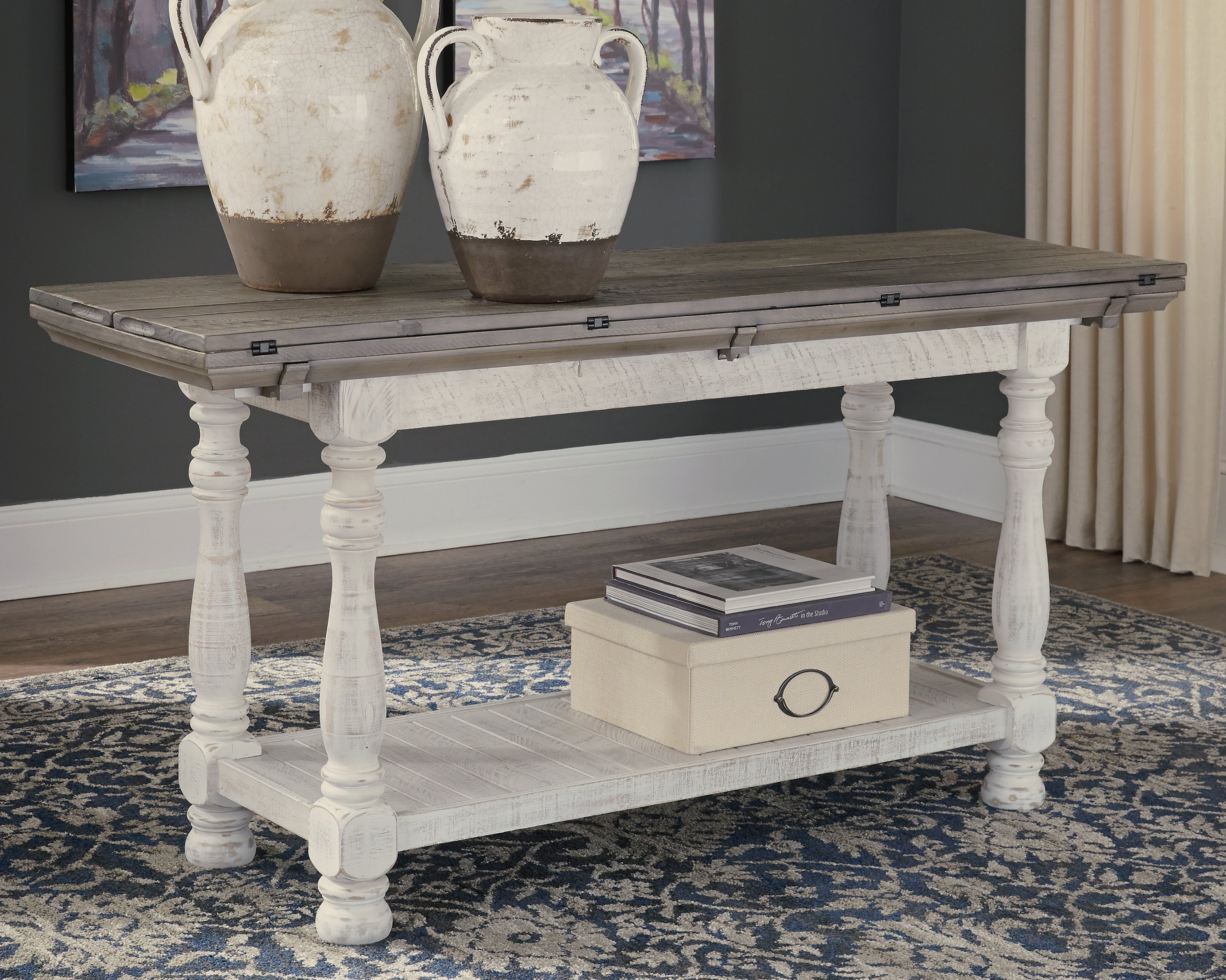 Warmstead Furniture - Ashley Furniture - Havalance Sofa/Console Table - Flip Top Sofa Table / Gray/White - T814-4