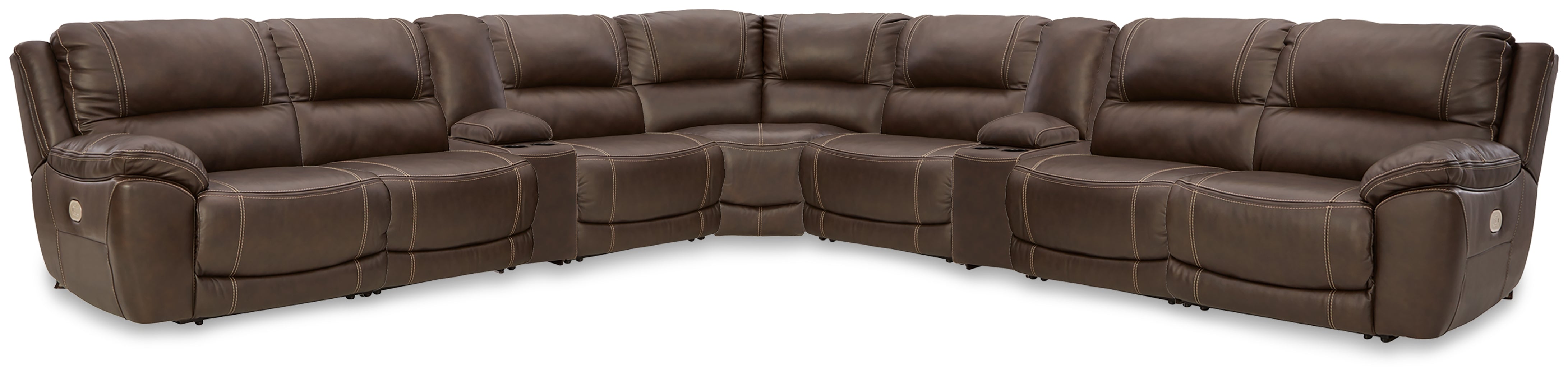 Warmstead Furniture - Ashley Furniture - Dunleith 9-piece Power Reclining Sectional - 9-piece Power Reclining Sectional / Chocolate - U71604S10
