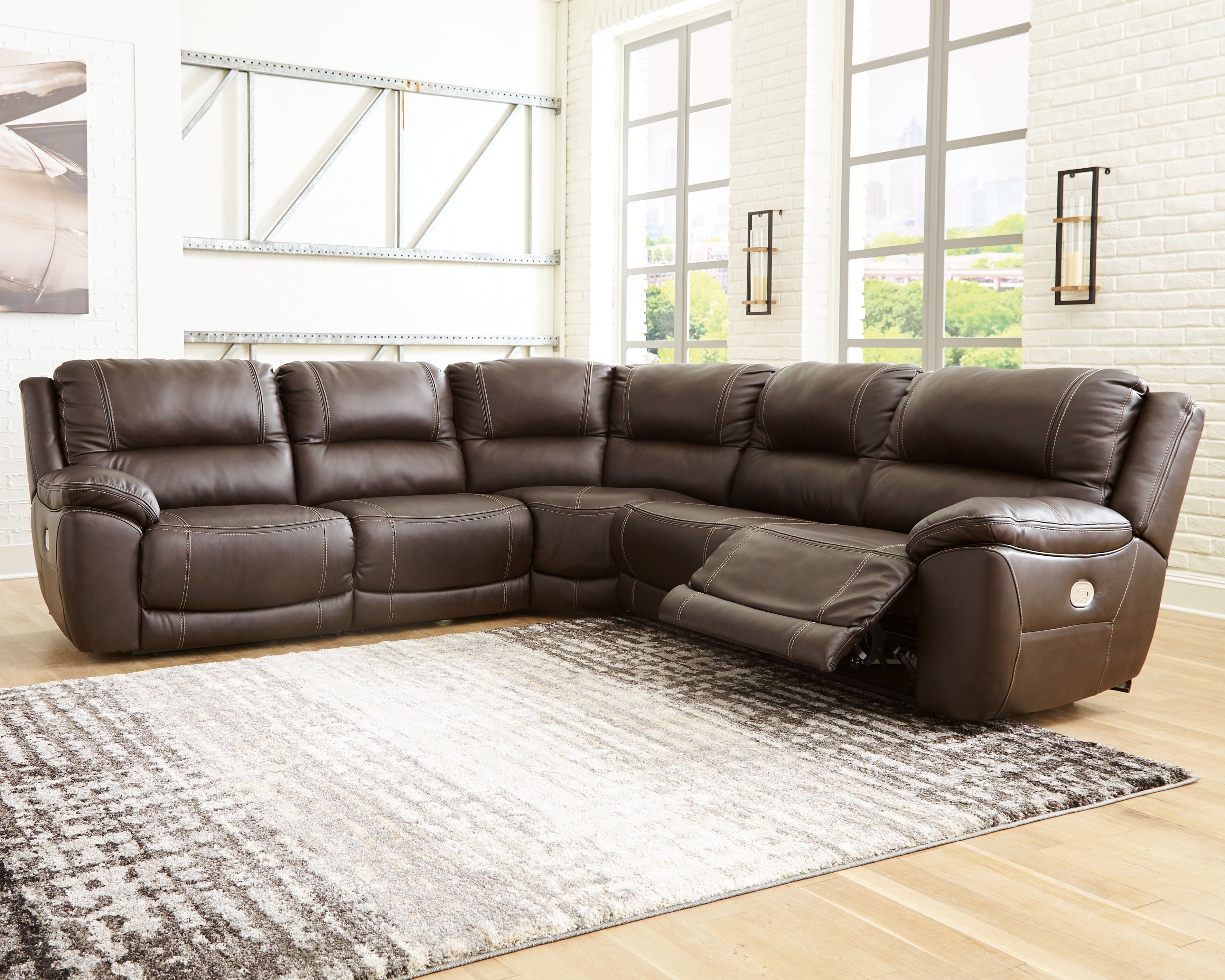 Warmstead Furniture - Ashley Furniture - Dunleith Sectional - 7-Piece Power Reclining Sectional / Chocolate - U71604S7