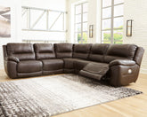 Warmstead Furniture - Ashley Furniture - Dunleith Sectional - 7-Piece Power Reclining Sectional / Chocolate - U71604S7