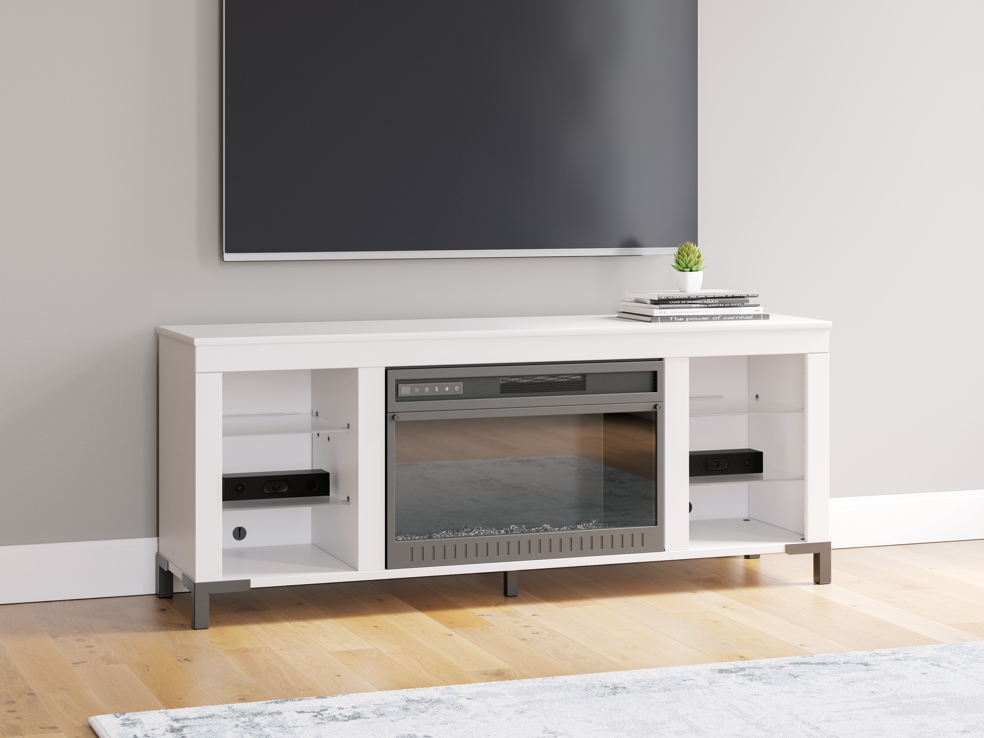 Warmstead Furniture - Ashley Furniture - Brollevi TV Stand - 60" with Electric Fireplace / White - W2722-168