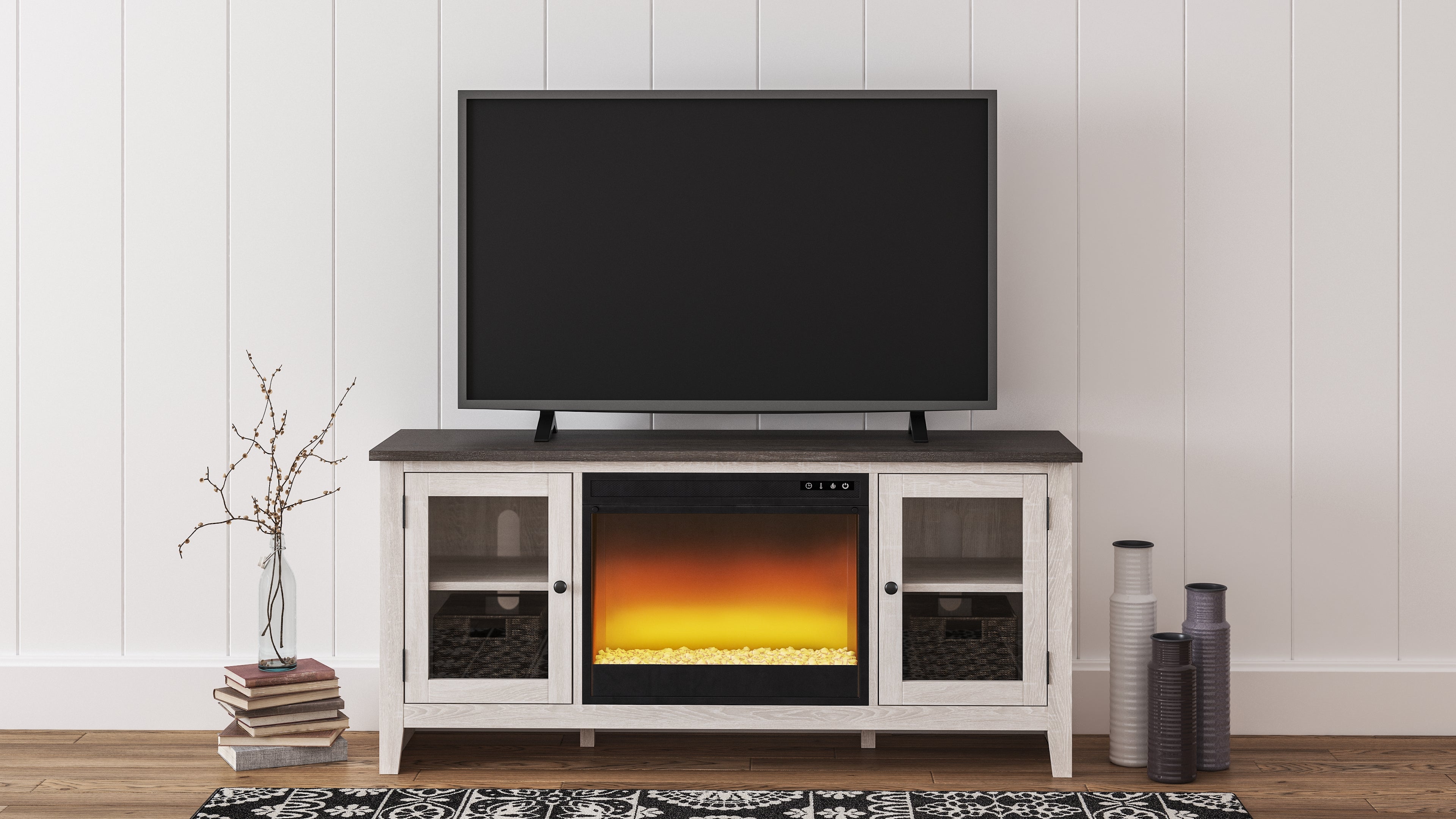 Warmstead Furniture - Ashley Furniture - Dorrinson 60" TV Stand with Electric Fireplace - 60" TV Stand with Electric Fireplace / Two-tone - W287W2