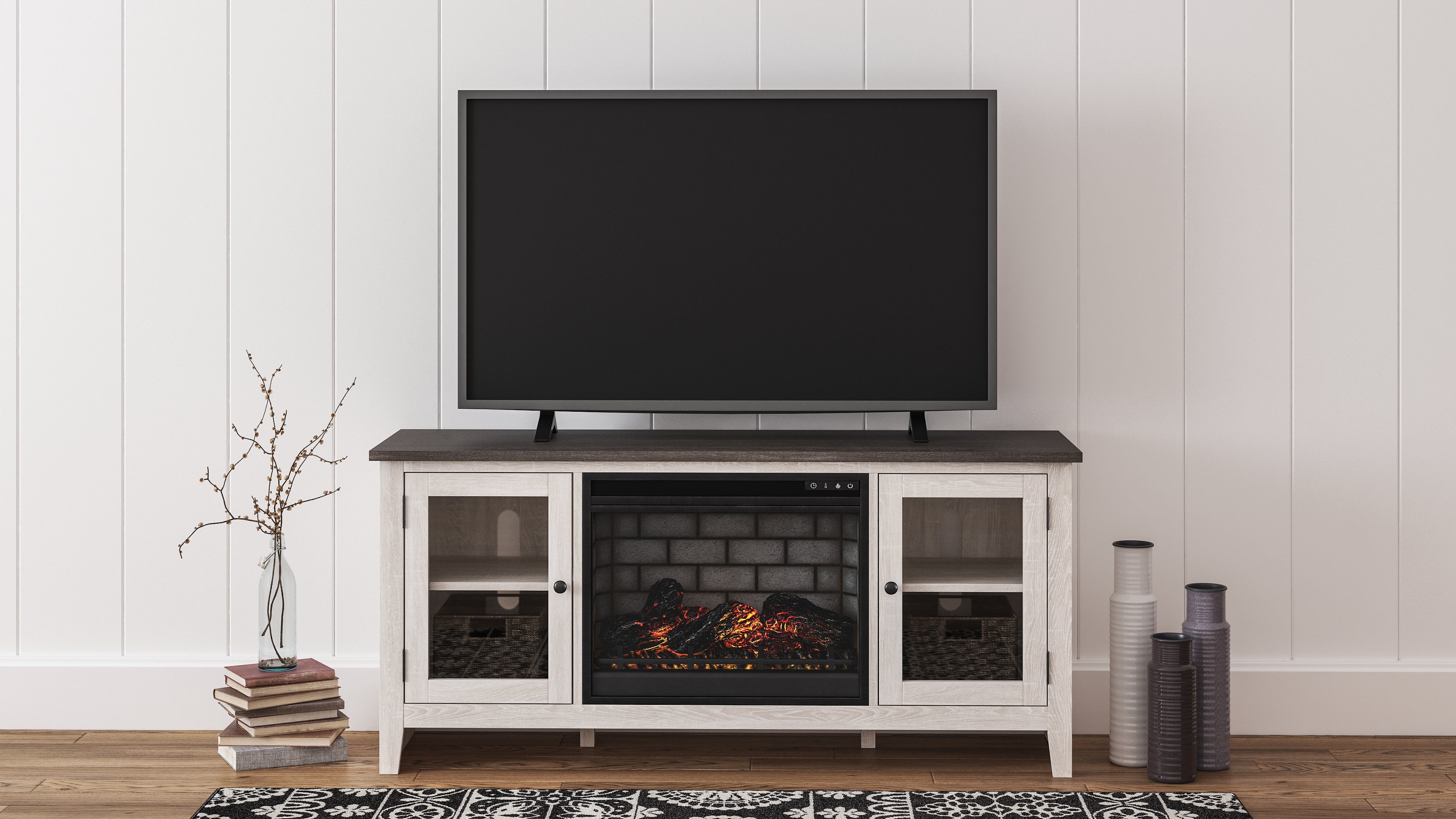 Warmstead Furniture - Ashley Furniture - Dorrinson 60" TV Stand with Electric Fireplace - 60" TV Stand with Electric Fireplace / Two-tone - W287W3