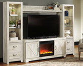 Warmstead Furniture - Ashley Furniture - Bellaby 4-Piece Entertainment Center with Fireplace - 4-Piece Entertainment Center with Fireplace / Whitewash - W331W5