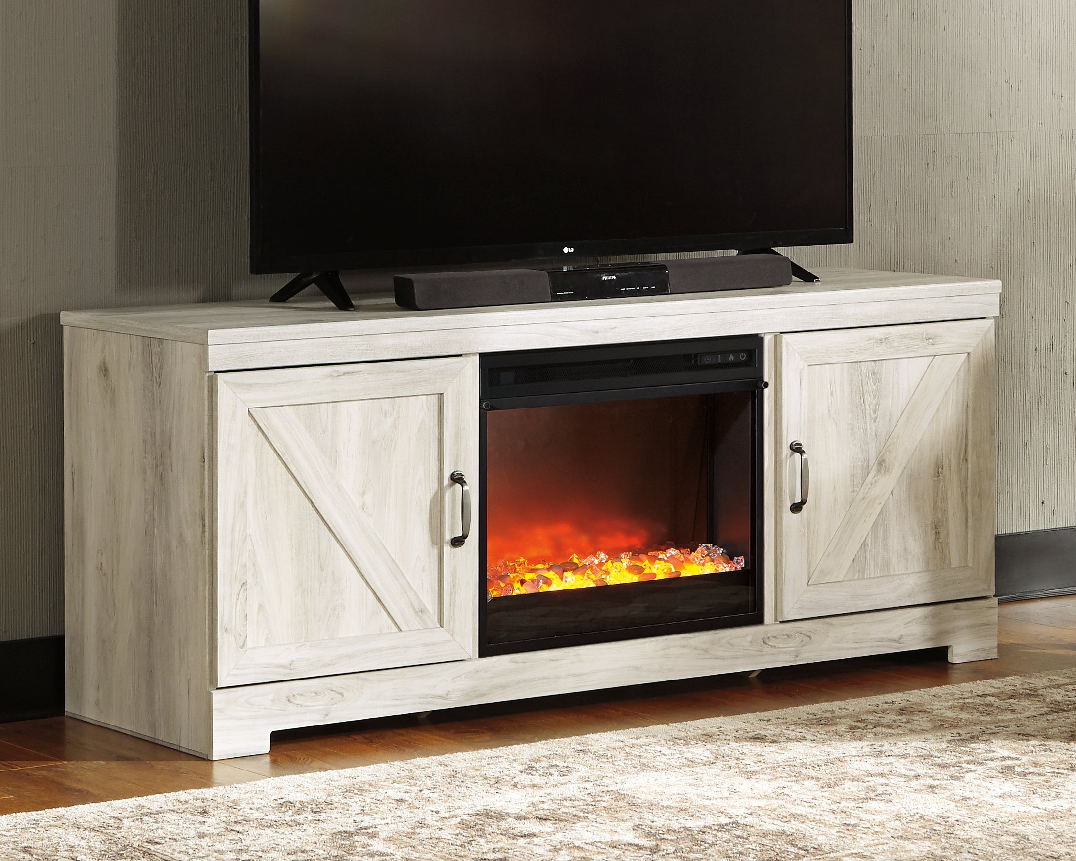 Warmstead Furniture - Ashley Furniture - Bellaby 63" TV Stand with Fireplace - 63" TV Stand with Fireplace / Whitewash - W331W4