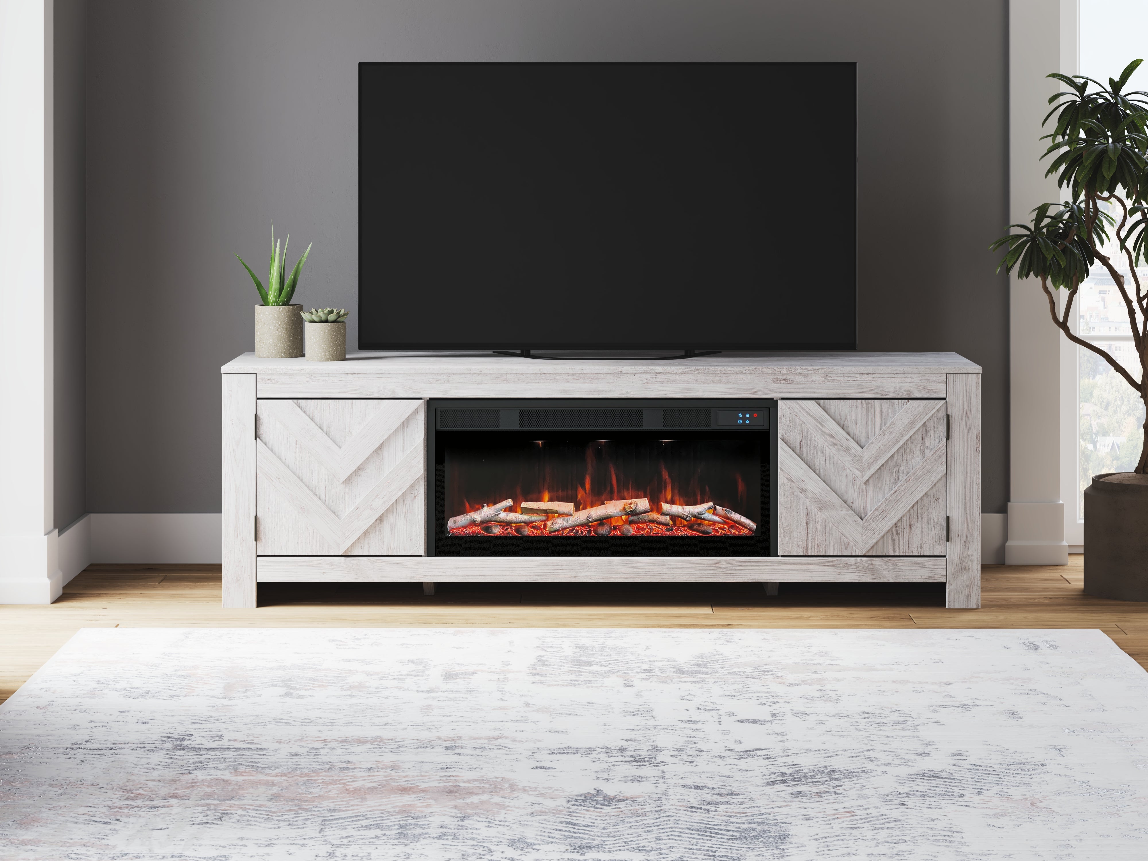 Warmstead Furniture - Ashley Furniture - Cayboni 71" TV Stand with Electric Fireplace - 71" TV Stand with Electric Fireplace / Whitewash - W3788W1