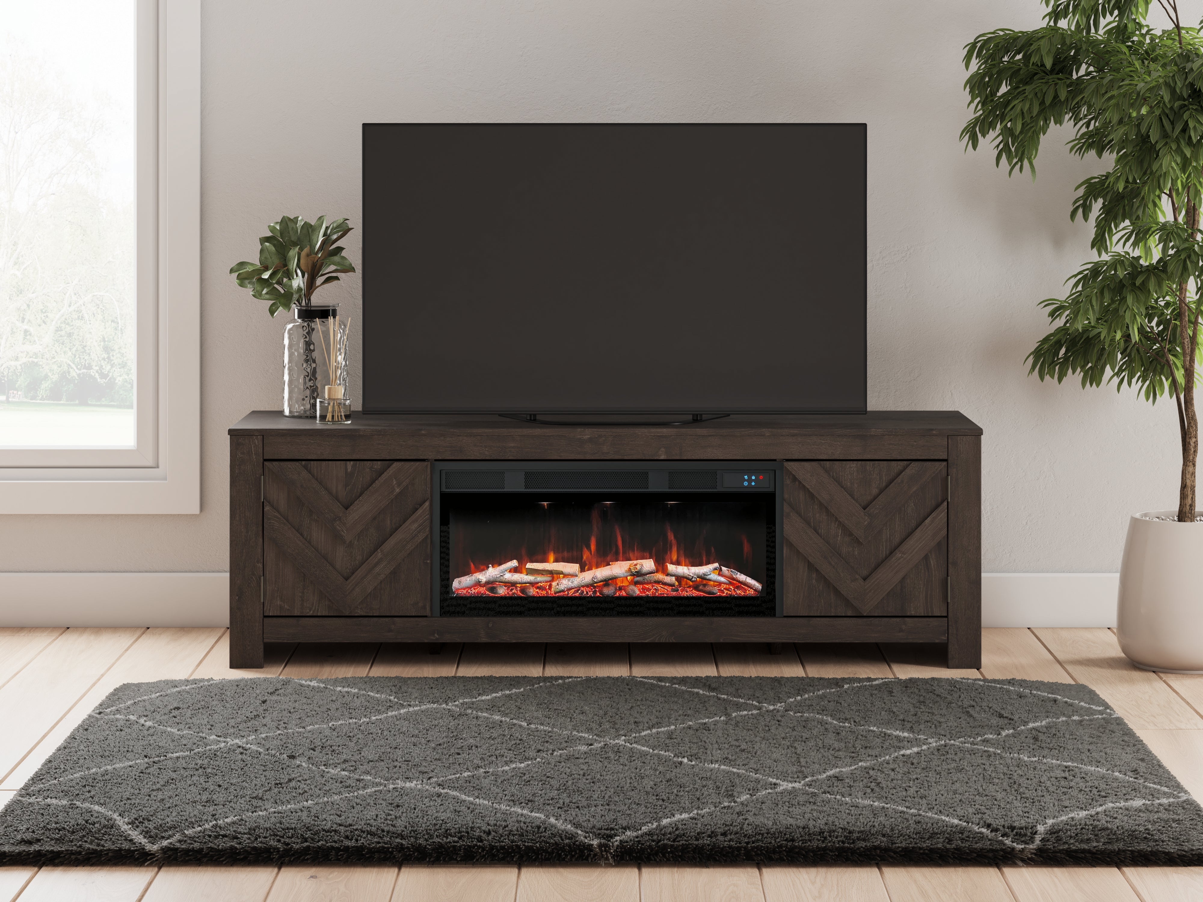 Warmstead Furniture - Ashley Furniture - Cayboni 71" TV Stand with Electric Fireplace - 71" TV Stand with Electric Fireplace / Black - W3789W1