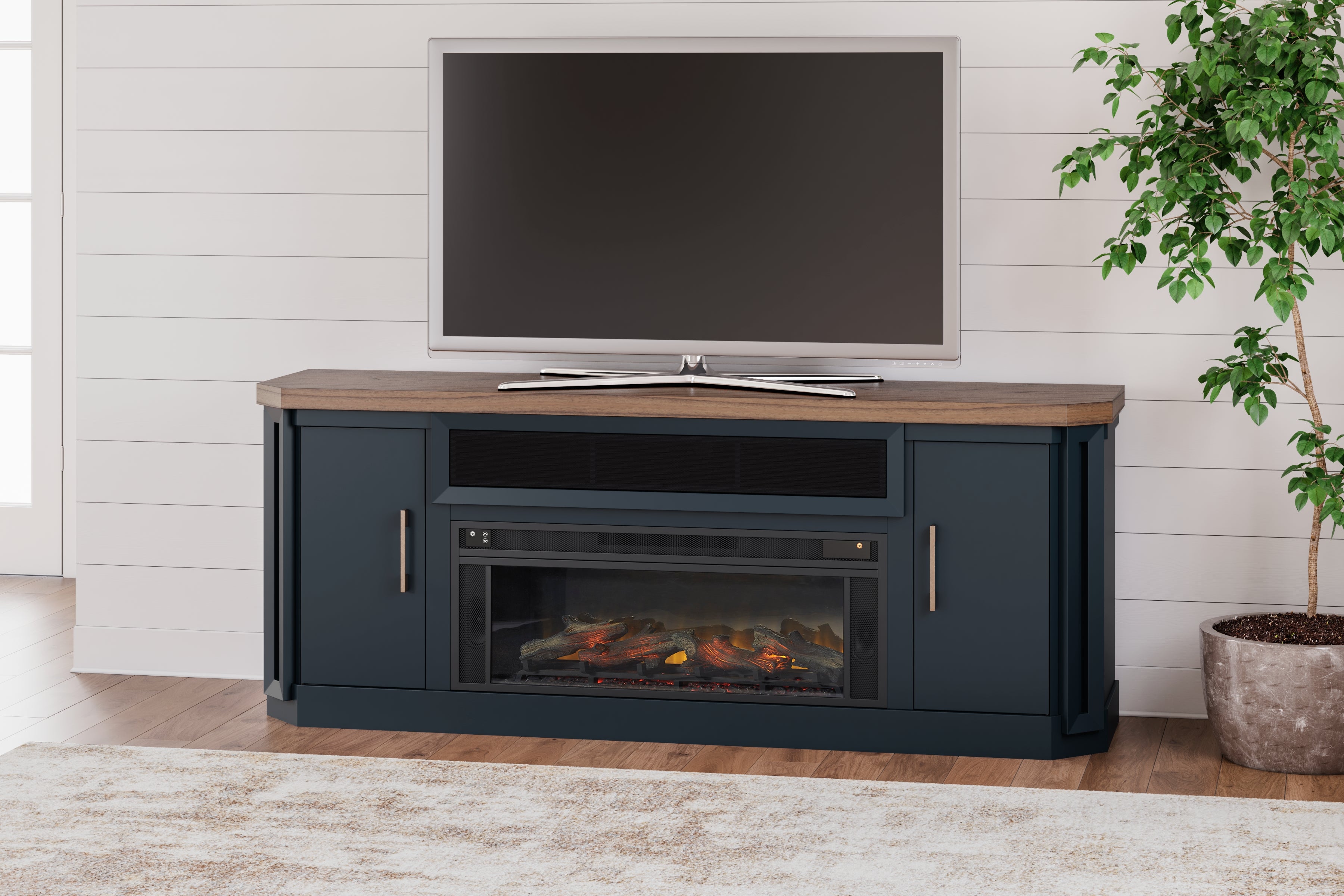 Warmstead Furniture - Ashley Furniture - Landocken 83" TV Stand - 83" / Brown/Blue - W402-68