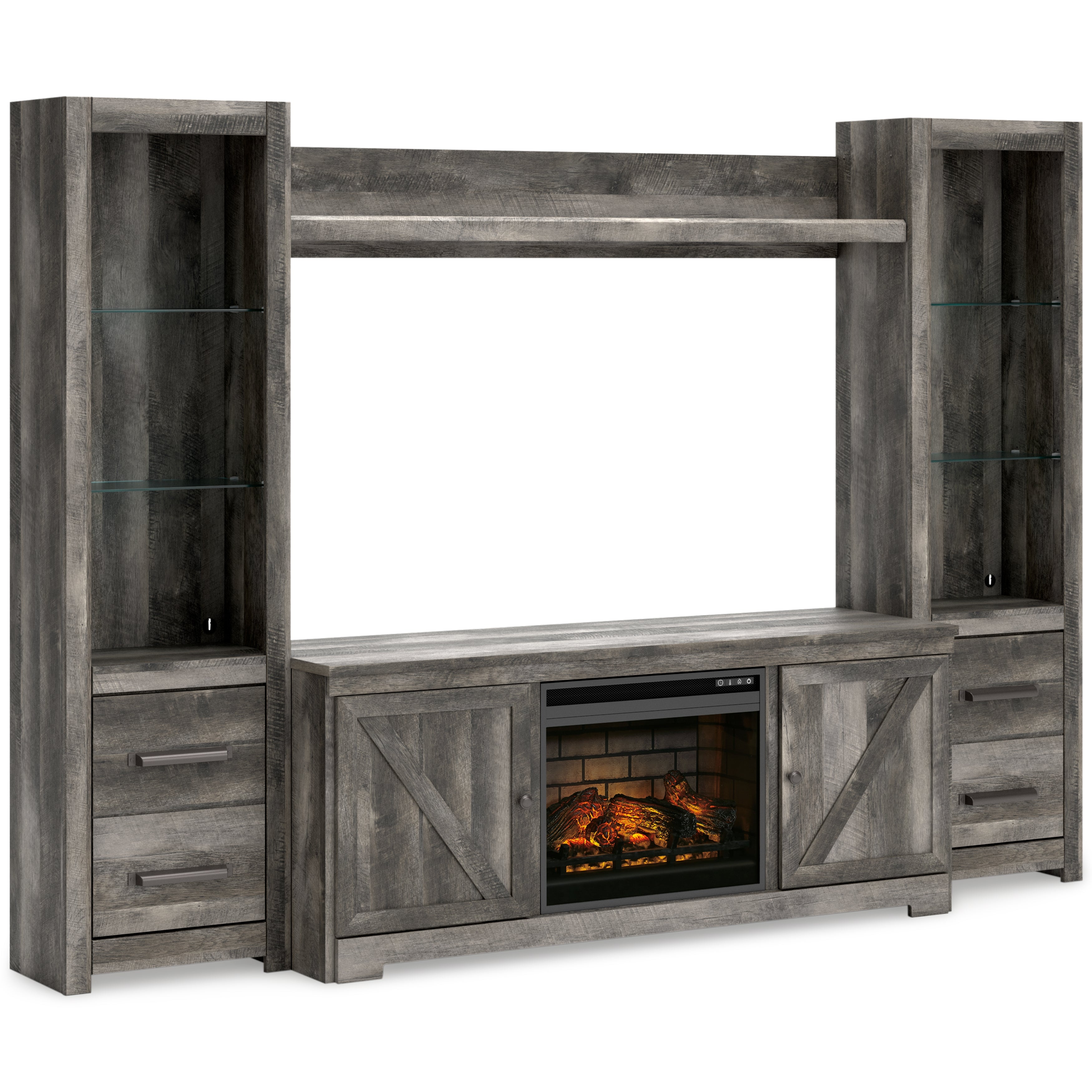 Warmstead Furniture - Ashley Furniture - Wynnlow 4-Piece Entertainment Center with Electric Fireplace - 4-Piece Entertainment Center with Electric Fireplace / Gray - W440W8