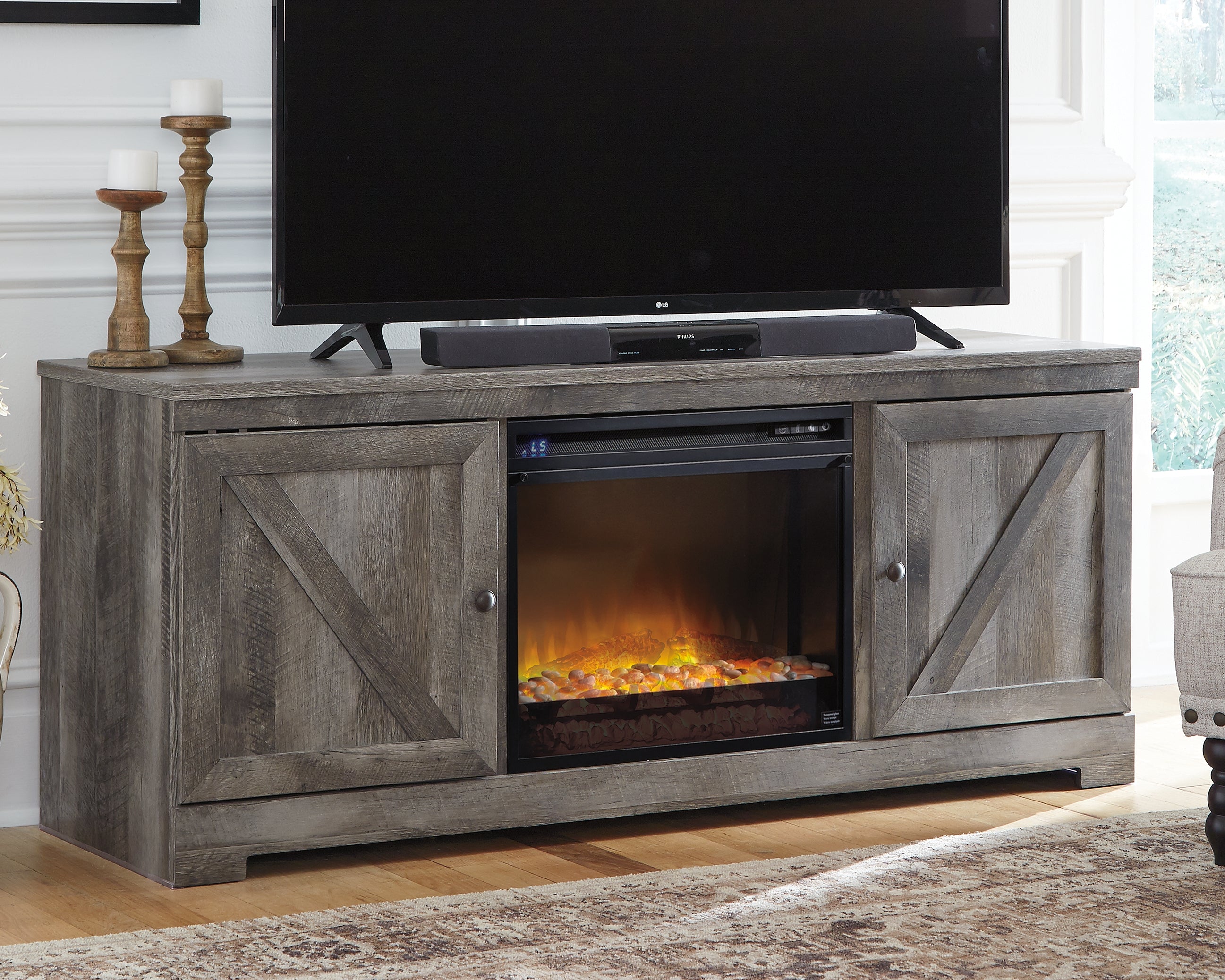 Warmstead Furniture - Ashley Furniture - Wynnlow 63" TV Stand with Electric Fireplace - 63" TV Stand with Electric Fireplace / Gray - W440W4