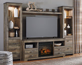 Warmstead Furniture - Ashley Furniture - Trinell 4-Piece Entertainment Center with Electric Fireplace - 4-Piece Entertainment Center with Electric Fireplace / Brown - W446W8