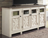 Warmstead Furniture - Ashley Furniture - Bolanburg 74" TV Stand - 74" / White/Weathered Gray - W647-60