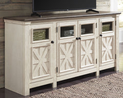 Warmstead Furniture - Ashley Furniture - Bolanburg 74" TV Stand - 74" / White/Weathered Gray - W647-60
