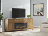 Warmstead Furniture - Ashley Furniture - Sharlance 81" TV Stand with Electric Fireplace - 81" TV Stand with Electric Fireplace / Light Brown - W655W1