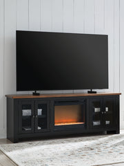 Warmstead Furniture - Ashley Furniture - Wildenauer 76" TV Stand with Electric Fireplace - 76" TV Stand with Electric Fireplace / Brown/Black - W664W2
