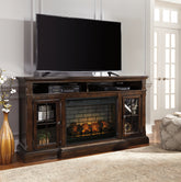 Warmstead Furniture - Ashley Furniture - Roddinton 72" TV Stand with Electric Fireplace - 72" TV Stand with Electric Fireplace / Dark Brown - W701W8