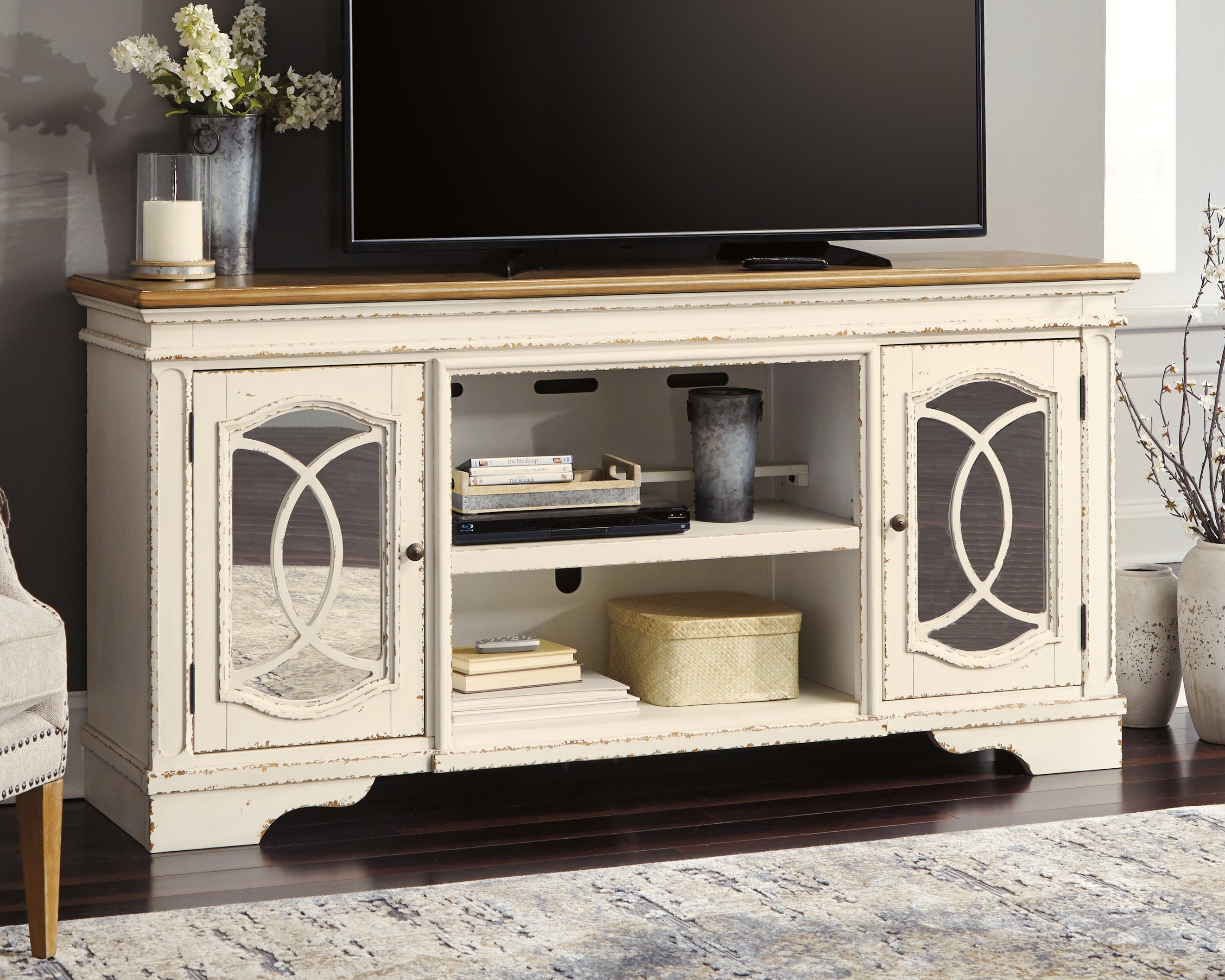 Warmstead Furniture - Ashley Furniture - Realyn 74" TV Stand - 74" / Chipped White - W743-68