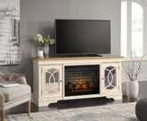 Warmstead Furniture - Ashley Furniture - Realyn 74" TV Stand with Electric Fireplace - 74" TV Stand with Electric Fireplace / Chipped White - W743W2