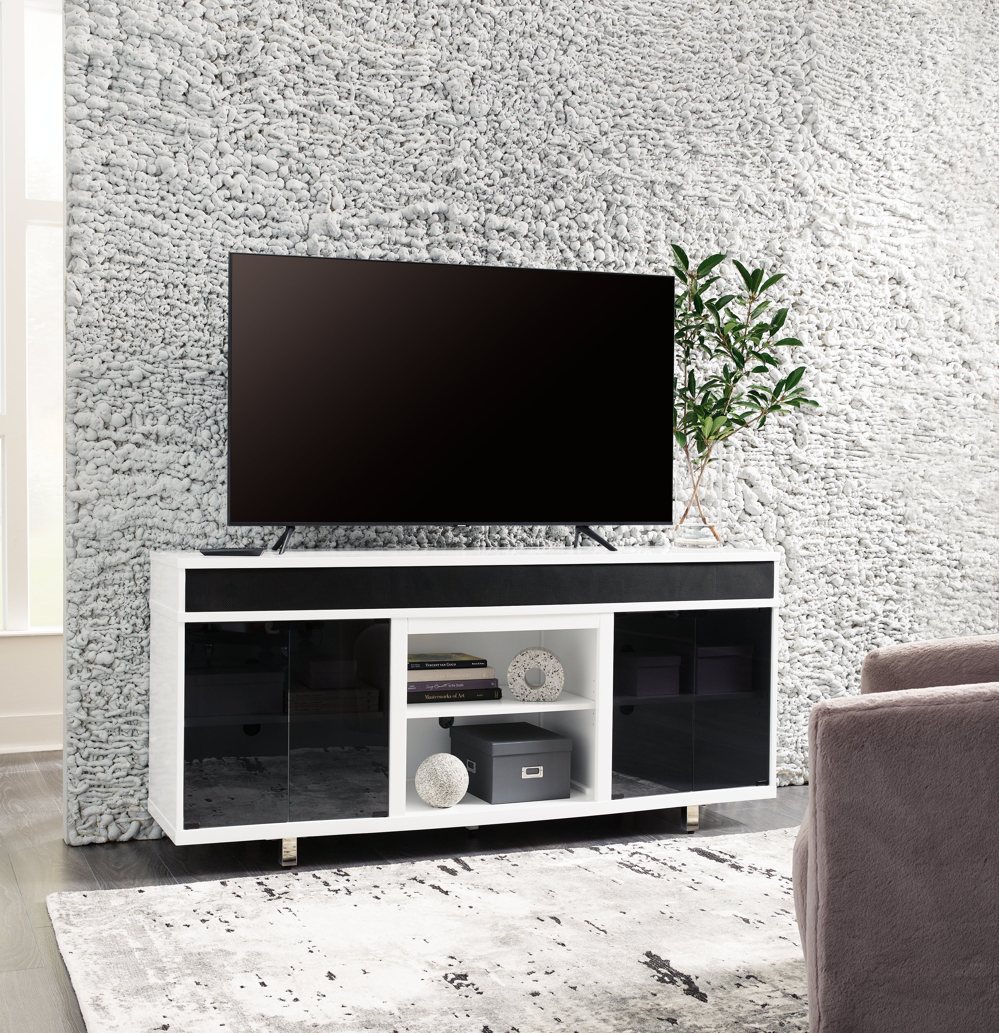 Warmstead Furniture - Ashley Furniture - Gardoni 72" TV Stand - 72" / White/Black - W756-68