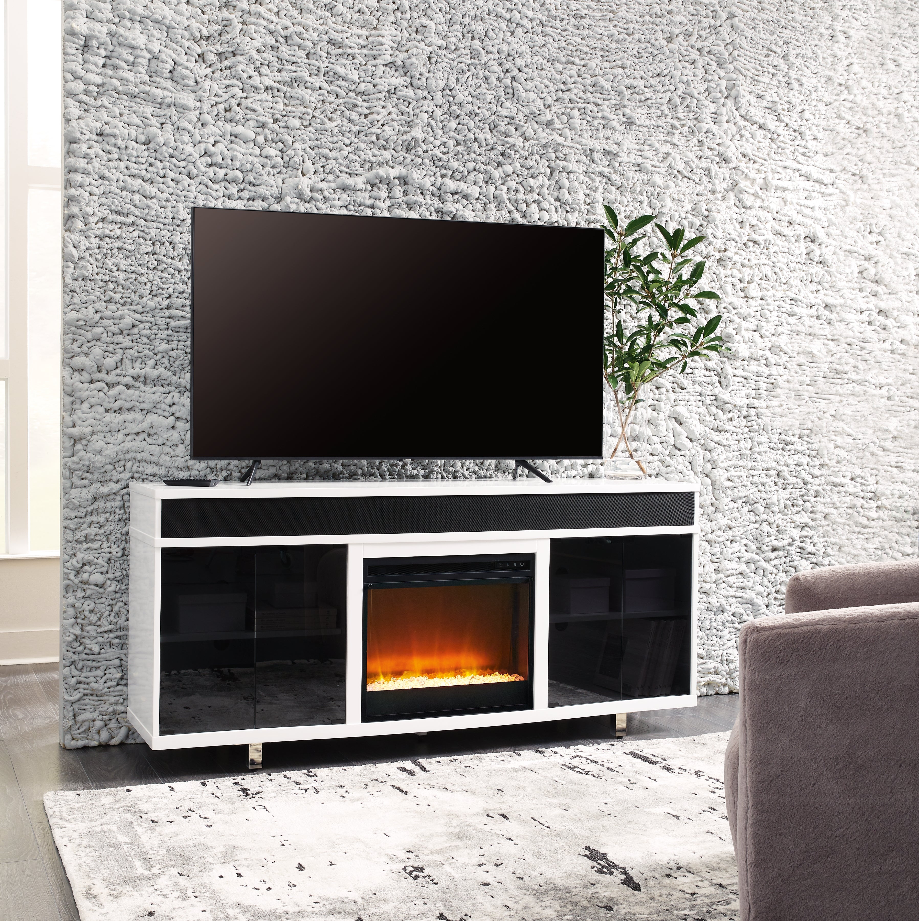 Warmstead Furniture - Ashley Furniture - Gardoni 72" TV Stand with Electric Fireplace - 72" TV Stand with Electric Fireplace / White/Black - W756W1