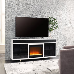 Warmstead Furniture - Ashley Furniture - Gardoni 72" TV Stand with Electric Fireplace - 72" TV Stand with Electric Fireplace / White/Black - W756W1