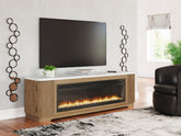 Warmstead Furniture - Ashley Furniture - Camdill 80" TV Stand with Electric Fireplace - 80" TV Stand with Electric Fireplace / Light Brown - W808W1