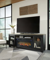 Warmstead Furniture - Ashley Furniture - Foyland 83" TV Stand with Electric Fireplace - 83" TV Stand with Electric Fireplace / Black/Brown - W989W1