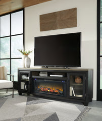 Warmstead Furniture - Ashley Furniture - Foyland 83" TV Stand with Electric Fireplace - 83" TV Stand with Electric Fireplace / Black/Brown - W989W1