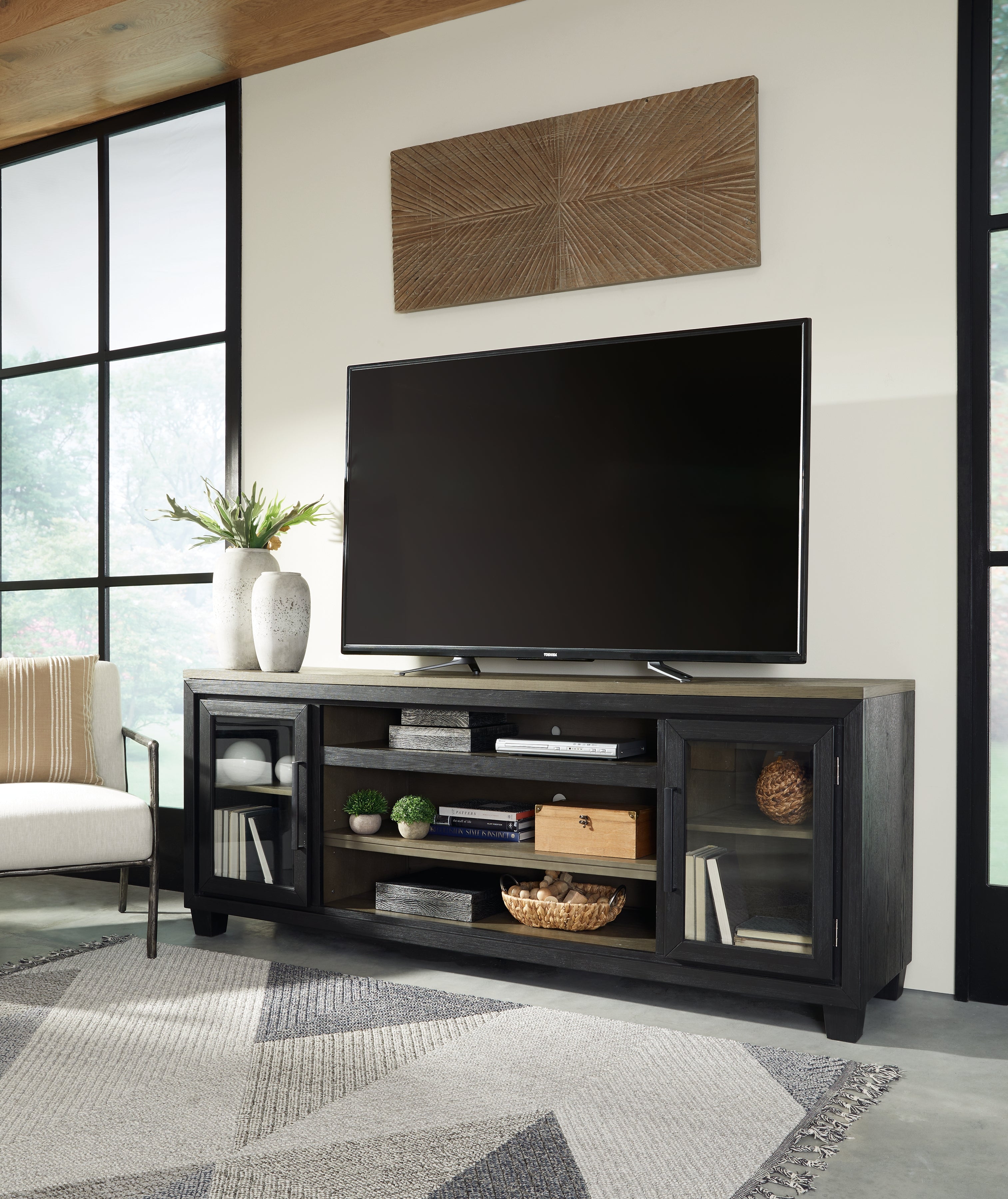 Warmstead Furniture - Ashley Furniture - Foyland 83" TV Stand - 83" / Black/Brown - W989-68