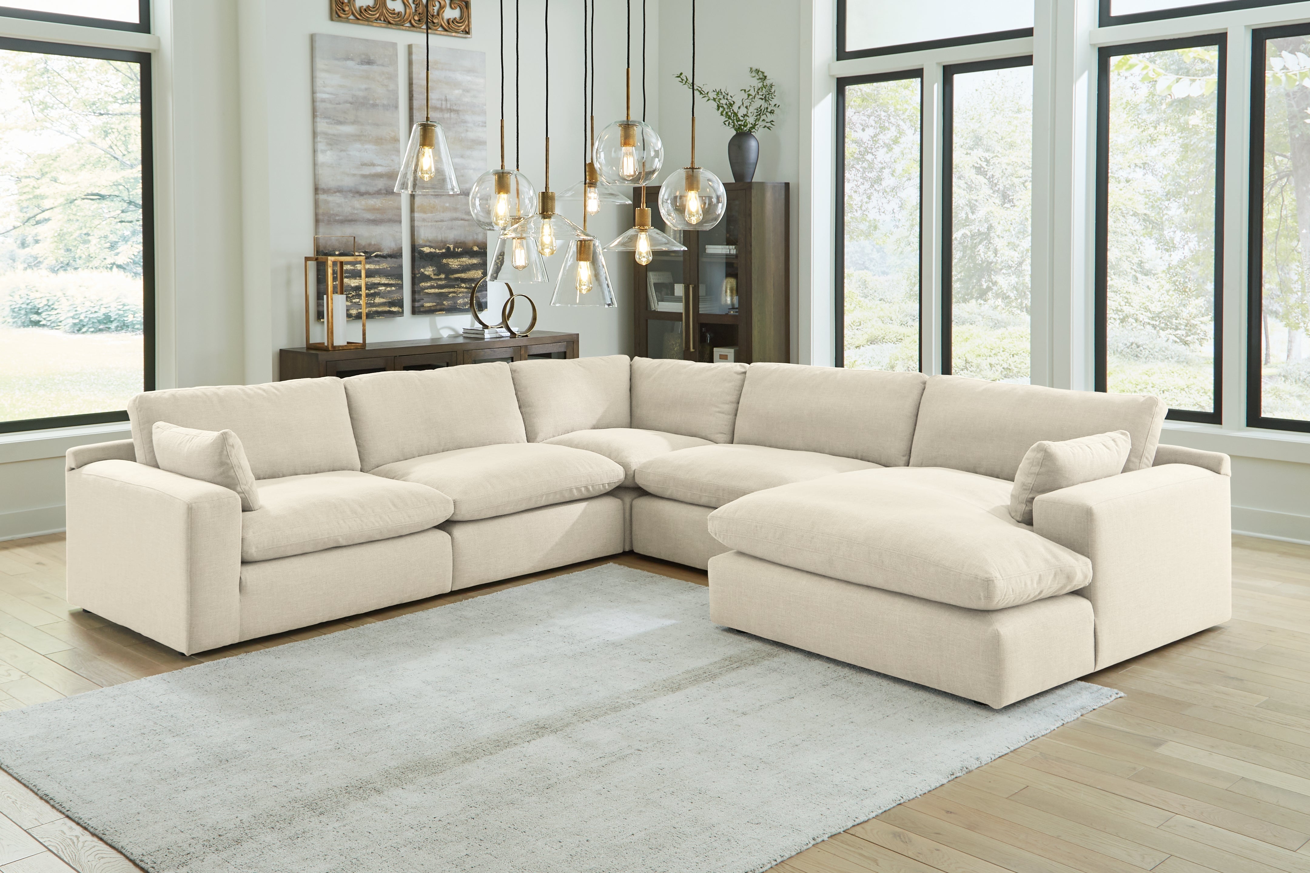 Warmstead Furniture - Ashley Furniture - Elyza Sectional - RAF 5-Piece Sectional with Chaise / Linen - 10006S7