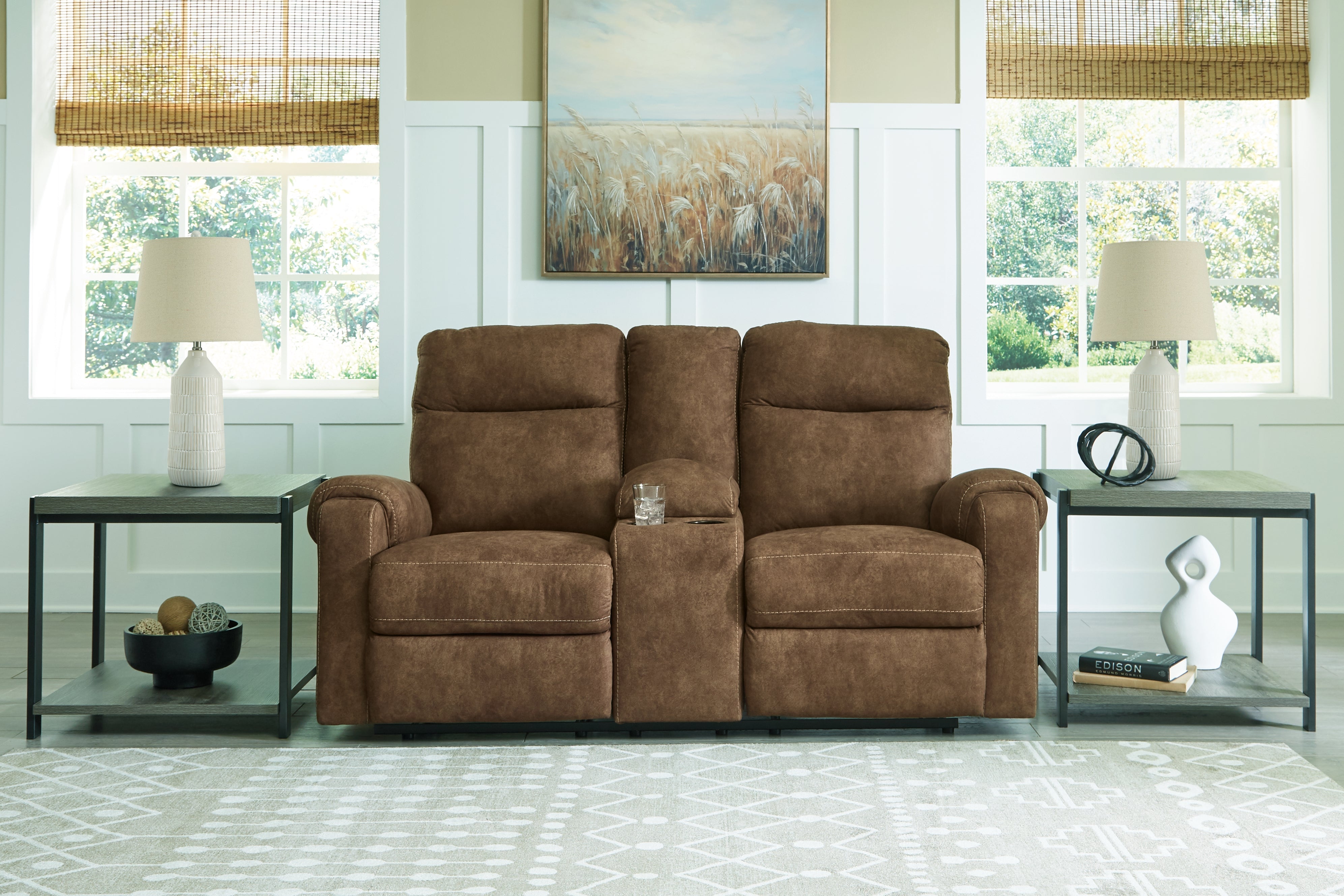 Warmstead Furniture - Ashley Furniture - Edenwold Living Room - DBL Rec Loveseat w/Console / Brindle - 1380594