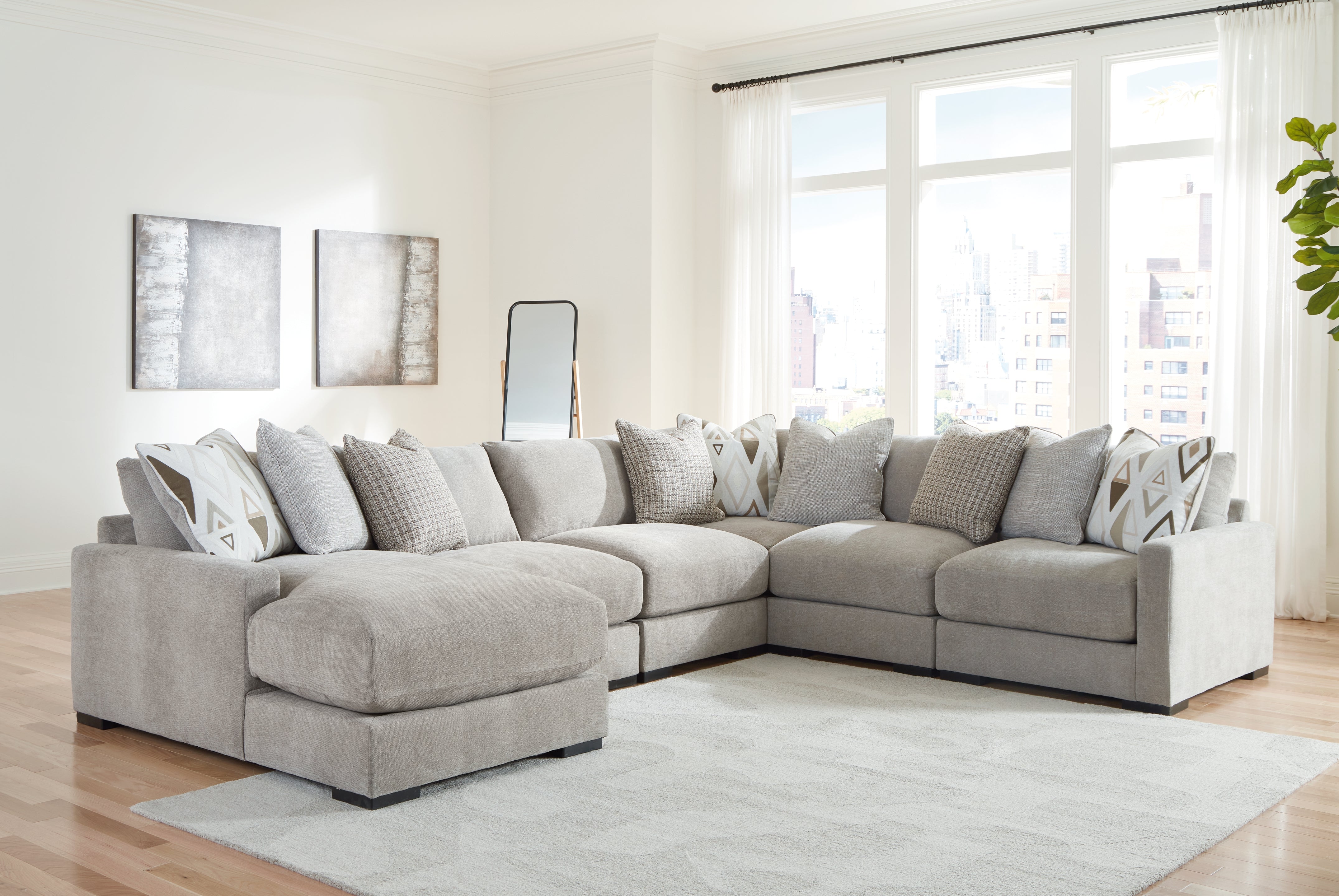 Warmstead Furniture - Ashley Furniture - Aslan Court Sectional - RAF 6-Piece Sectional with Chaise / Flax - 20305S8