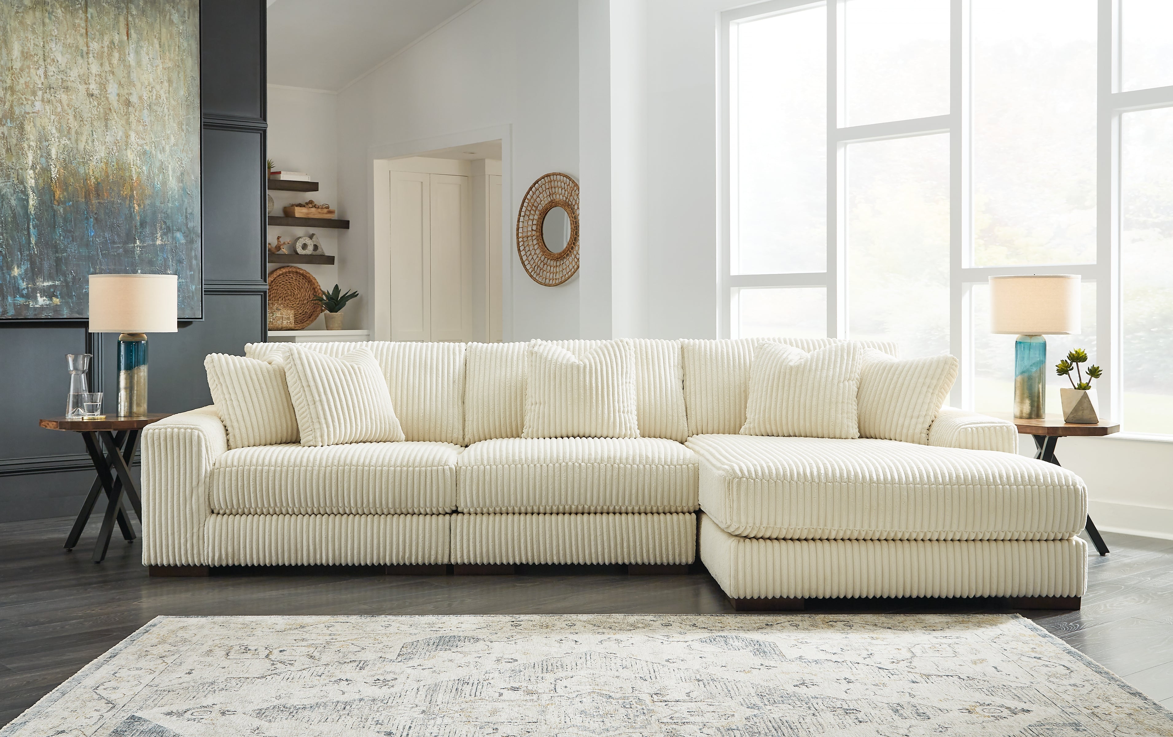 Warmstead Furniture - Ashley Furniture - Lindyn Sectional - RAF 3-Piece Sectional with Chaise / Ivory - 21104S12