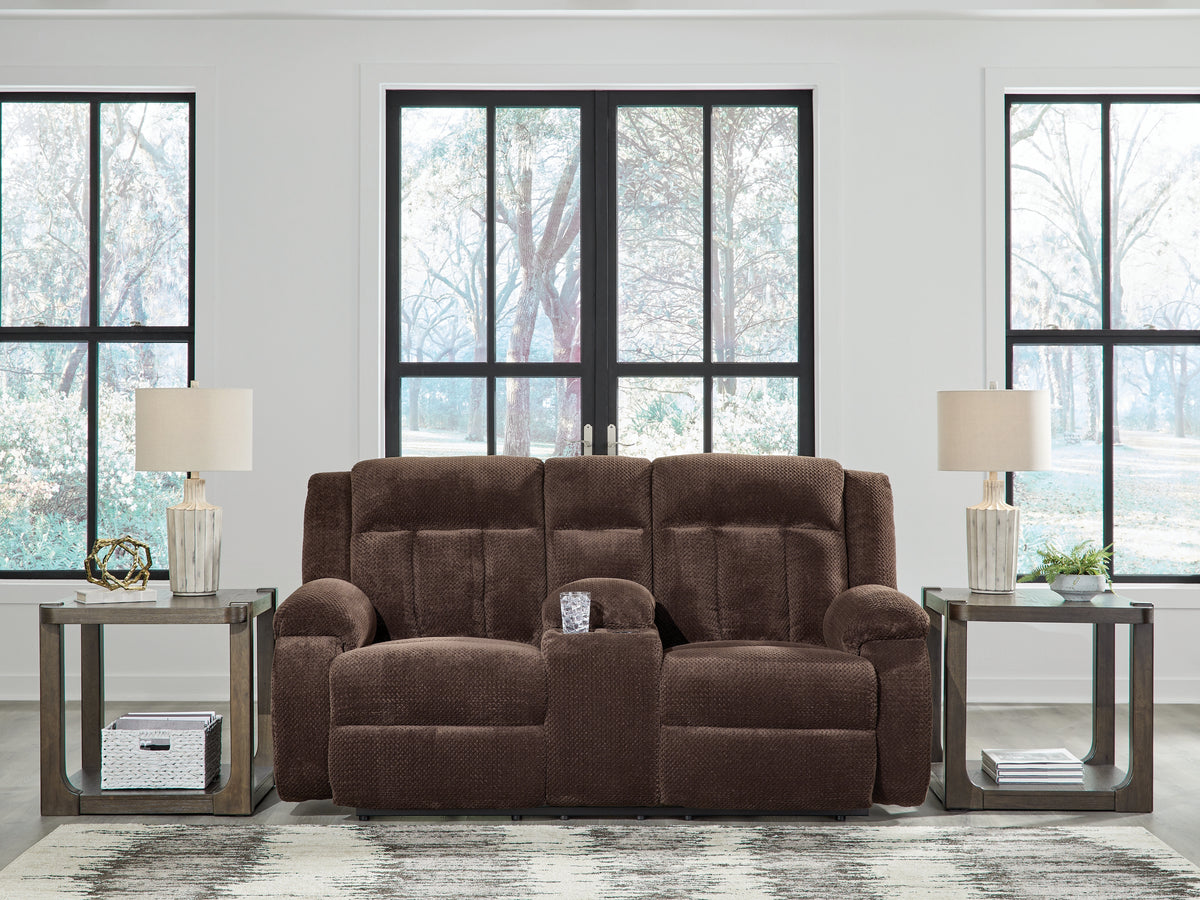 Warmstead Furniture - Ashley Furniture - Observation Living Room - DBL REC PWR Loveseat w/Console / Steel - PC2140596