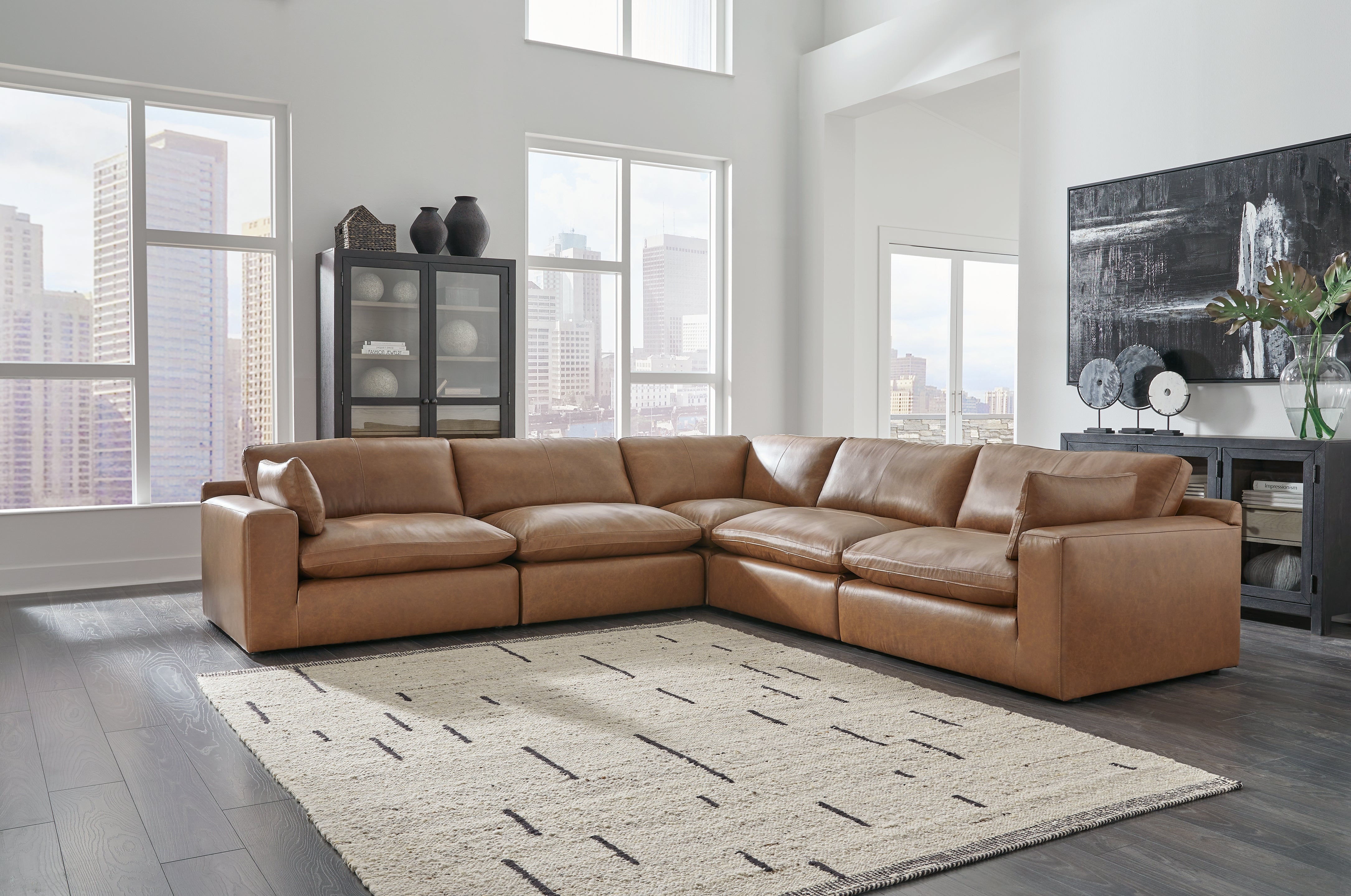 Warmstead Furniture - Ashley Furniture - Emilia Sectional - RAF 5-Piece Sectional / Caramel - 30901S4
