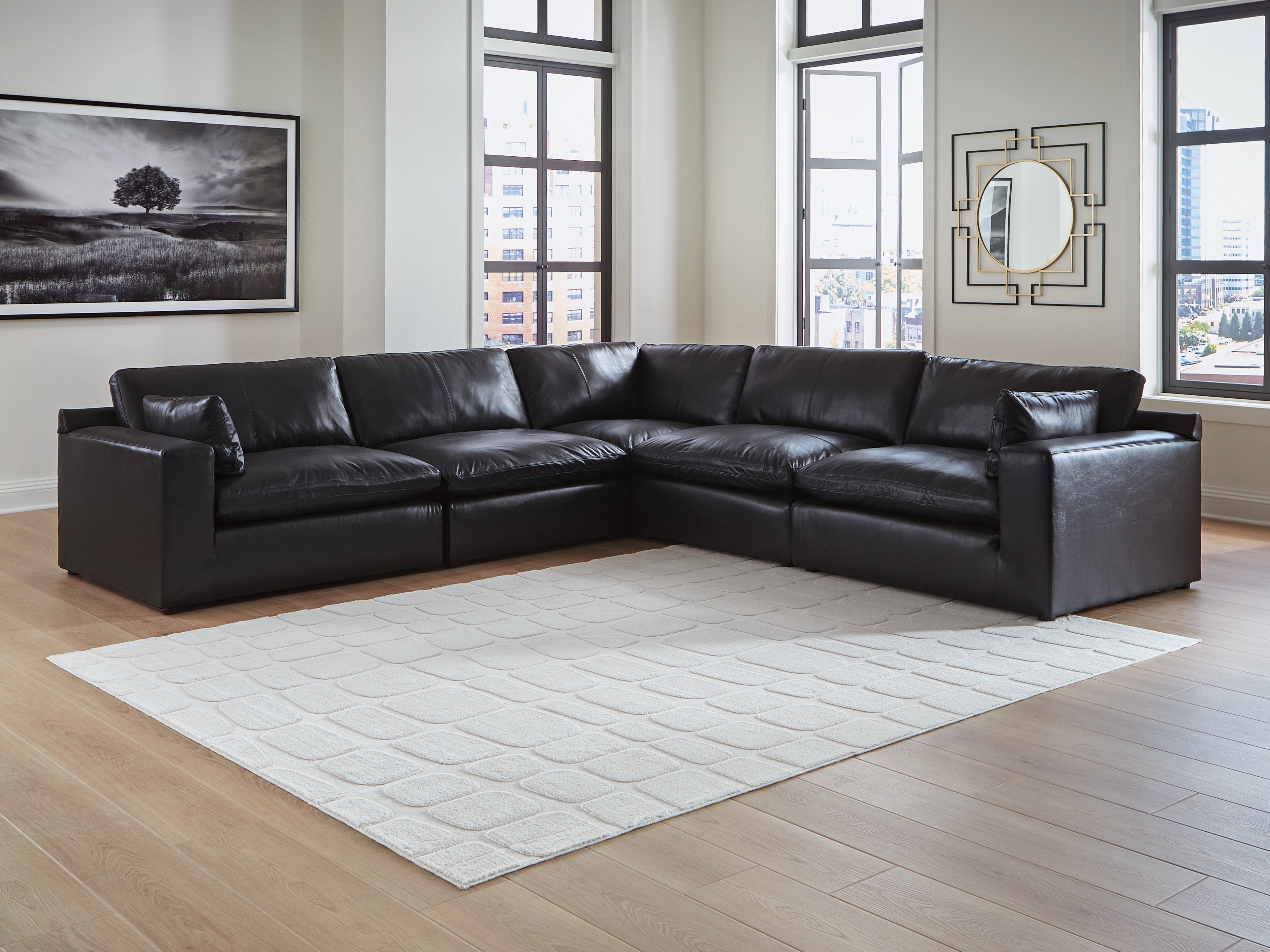 Warmstead Furniture - Ashley Furniture - Emilia Sectional - RAF 5-Piece Sectional / Black - 30902S4