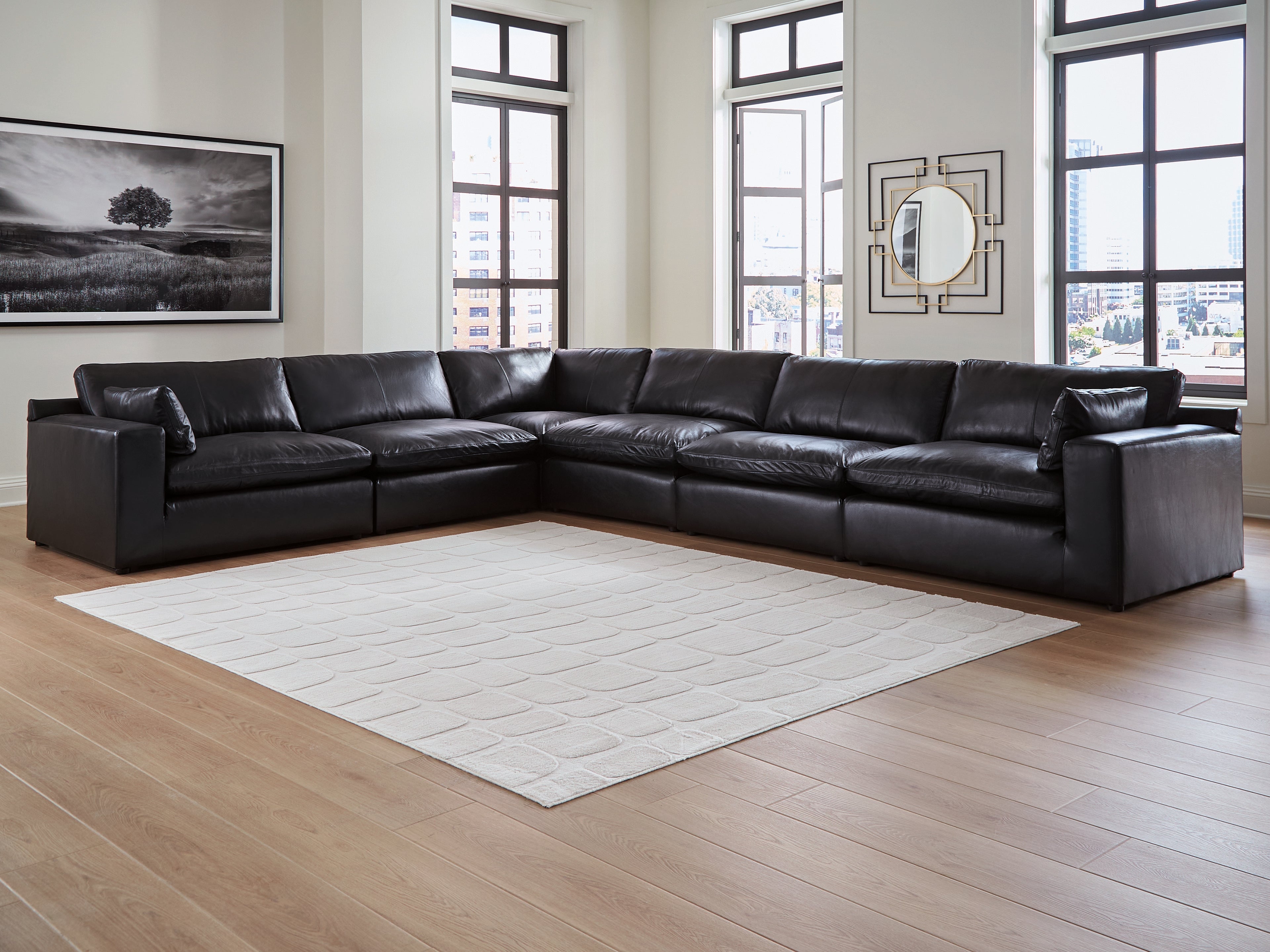 Warmstead Furniture - Ashley Furniture - Emilia Sectional - RAF 6-Piece Sectional / Black - 30902S5