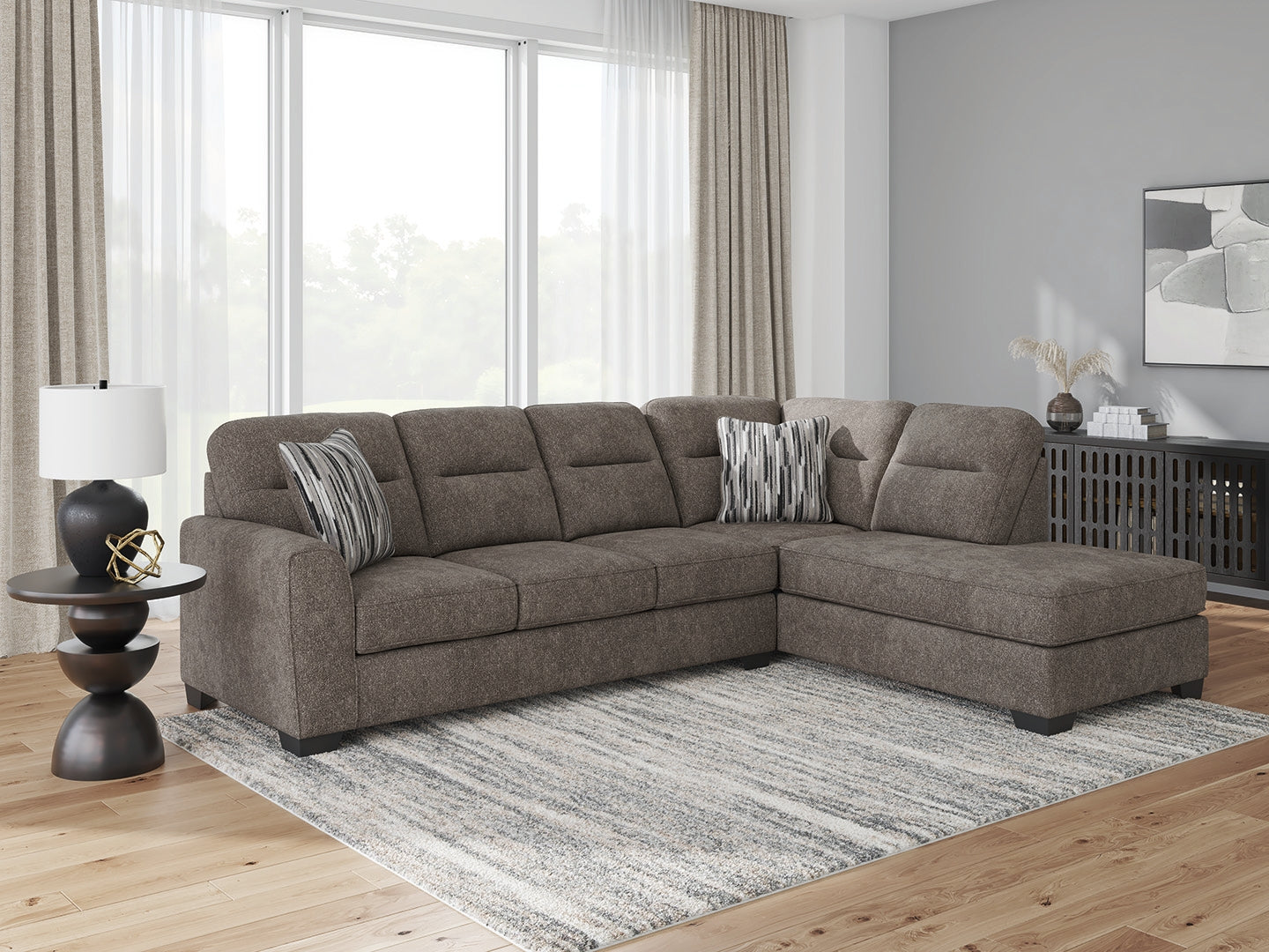 Warmstead Furniture - Ashley Furniture - Olten Sectional - RAF 2-Piece Sectional with Chaise / Graphite - 31305S1