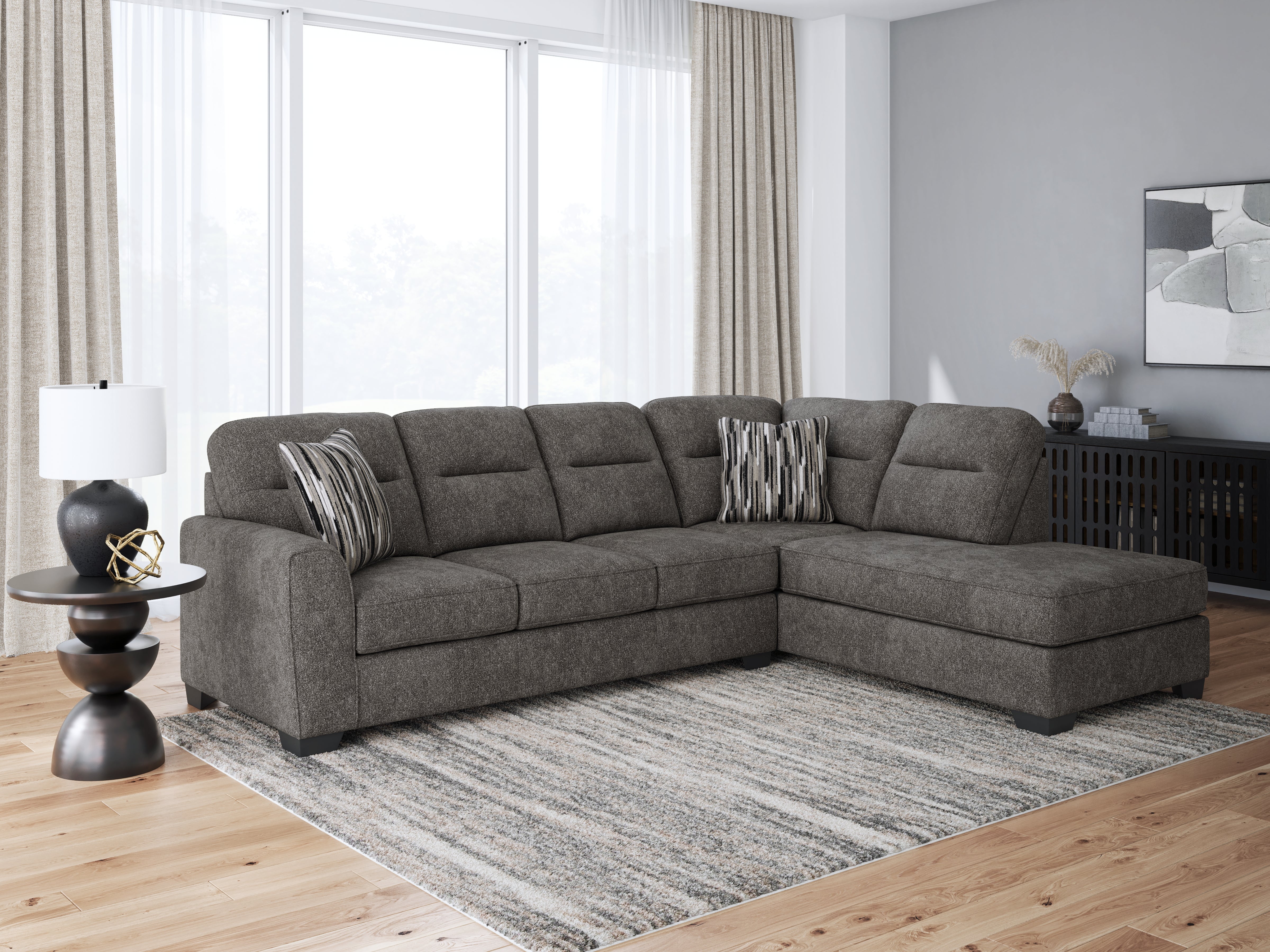 Warmstead Furniture - Ashley Furniture - Olten Sectional - LAF 2-Piece Sectional with Chaise / Graphite - 31305S2