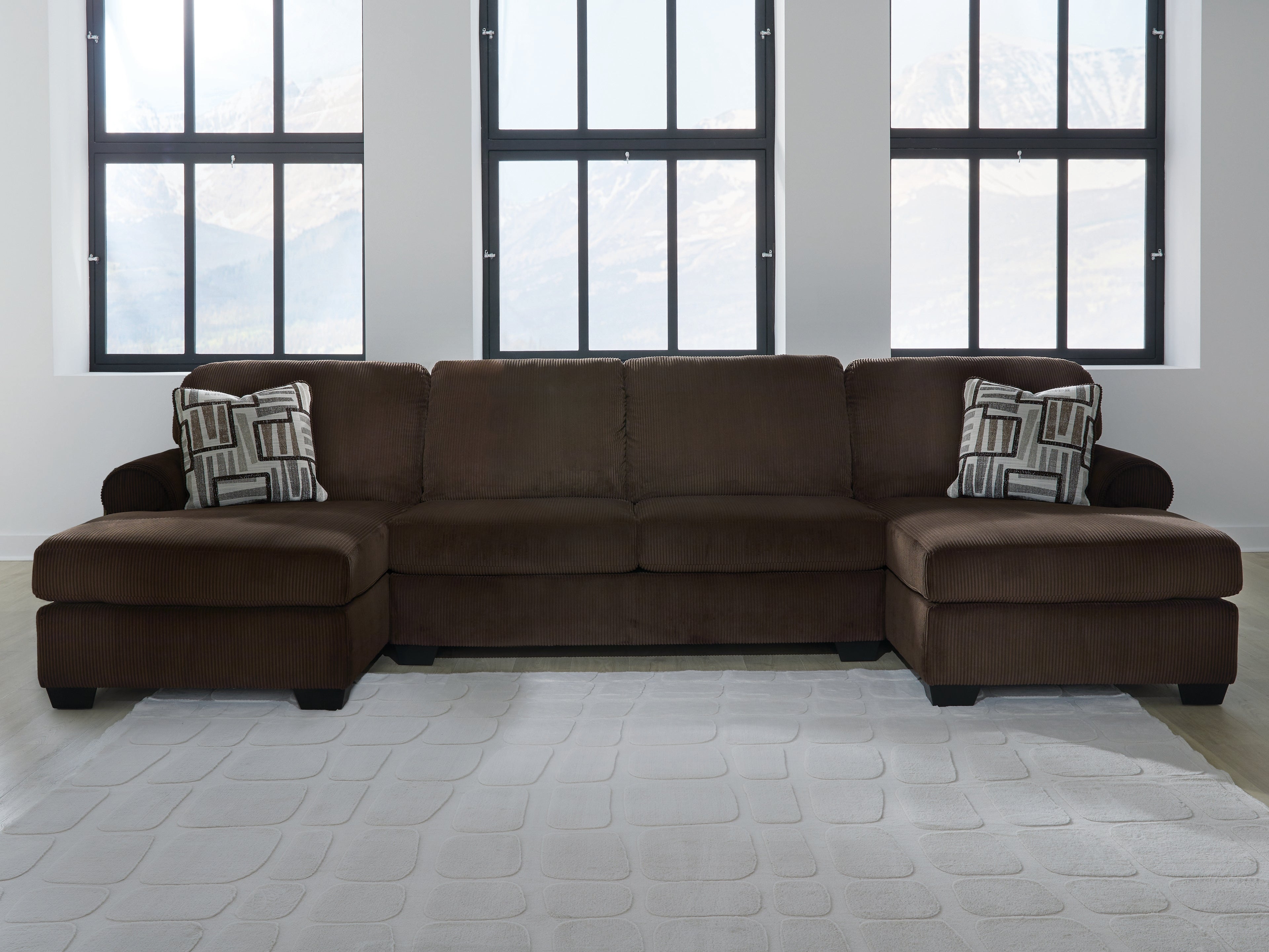 Warmstead Furniture - Ashley Furniture - Kimlee Sectional - RAF 3-Piece Sectional with Double Chaise / Chocolate - PC35603S3