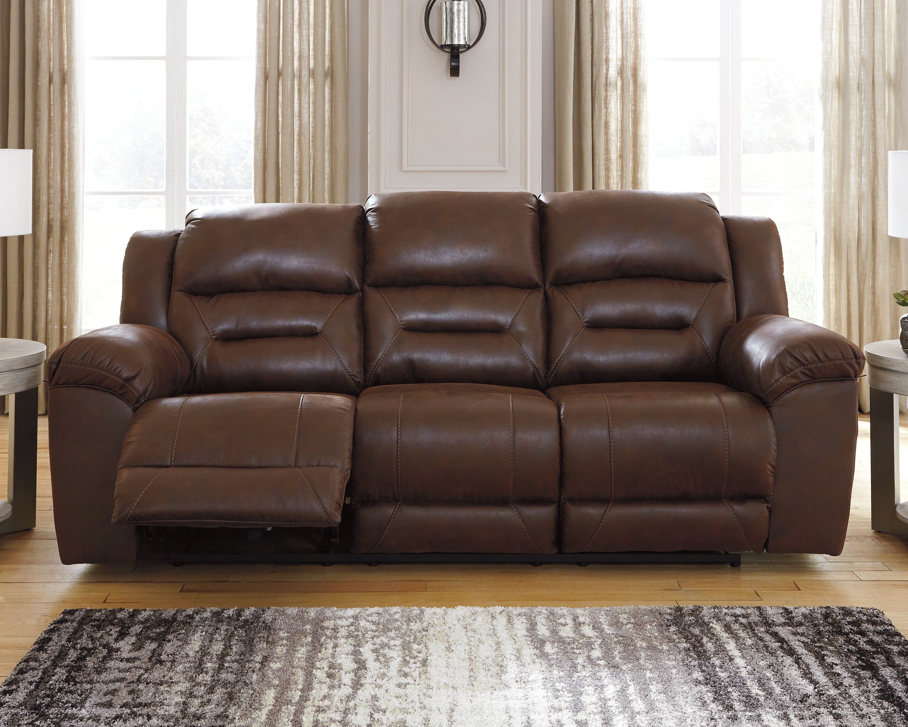 Warmstead Furniture - Ashley Furniture - Stoneland Living Room - Reclining Power Sofa / Chocolate - 3990487
