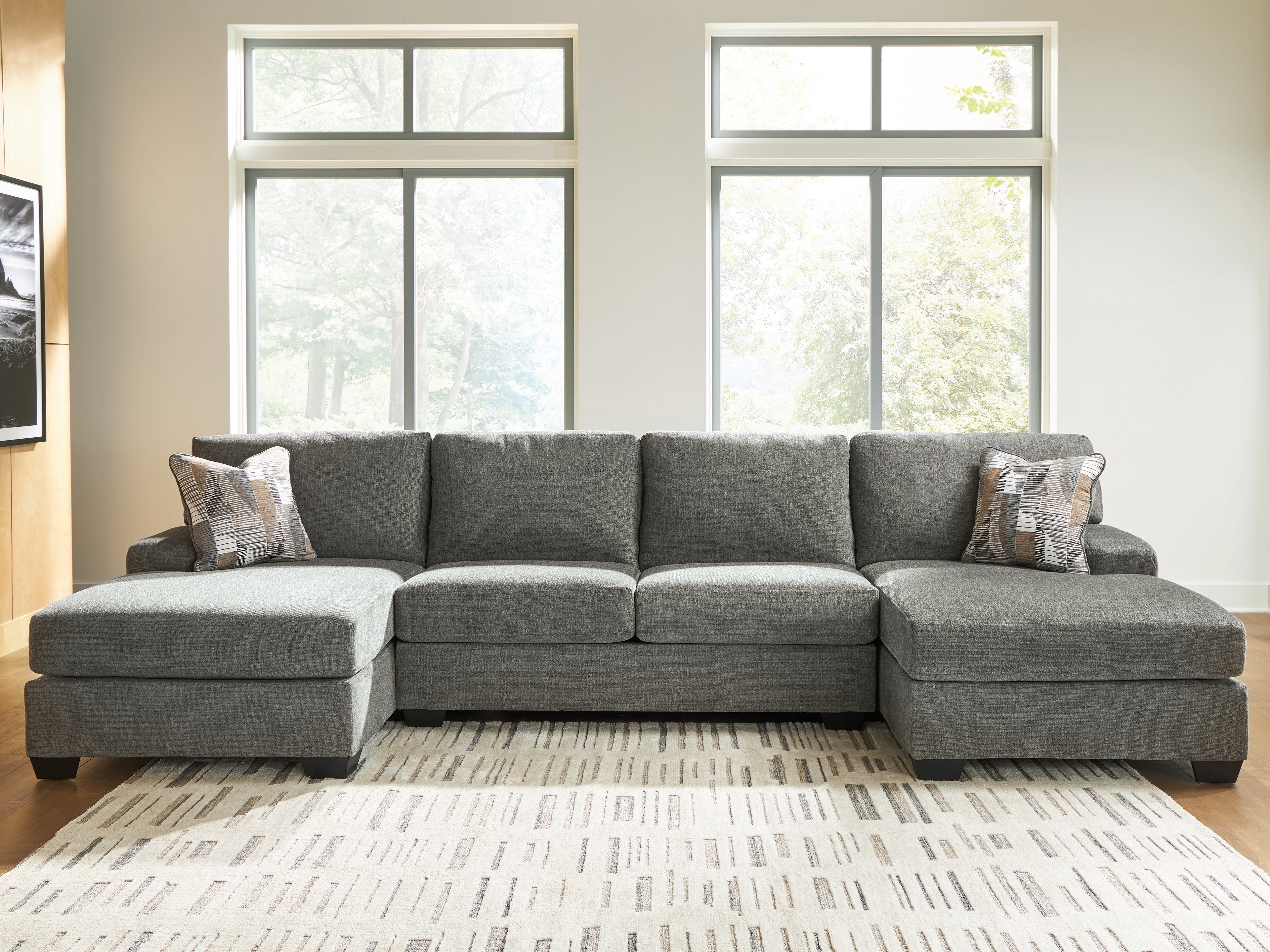 Warmstead Furniture - Ashley Furniture - Clarington Sectional - RAF 3-Piece Sectional with Double Chaise / Greystone - PC48405S3