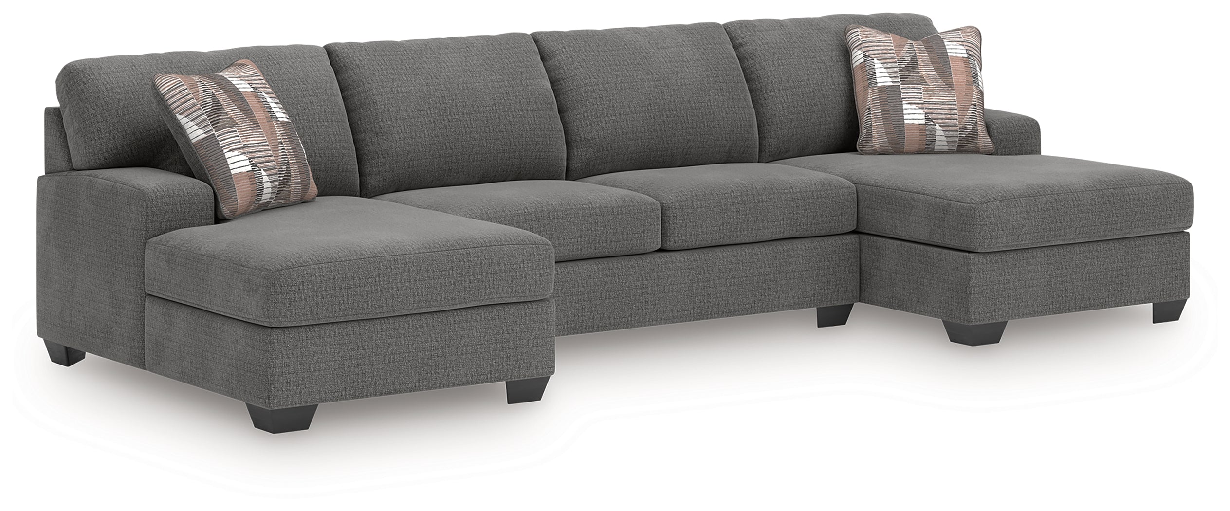 Warmstead Furniture - Ashley Furniture - Newellen Sectional - RAF 3-Piece Sectional with Double Chaise / Greystone - 48405S3