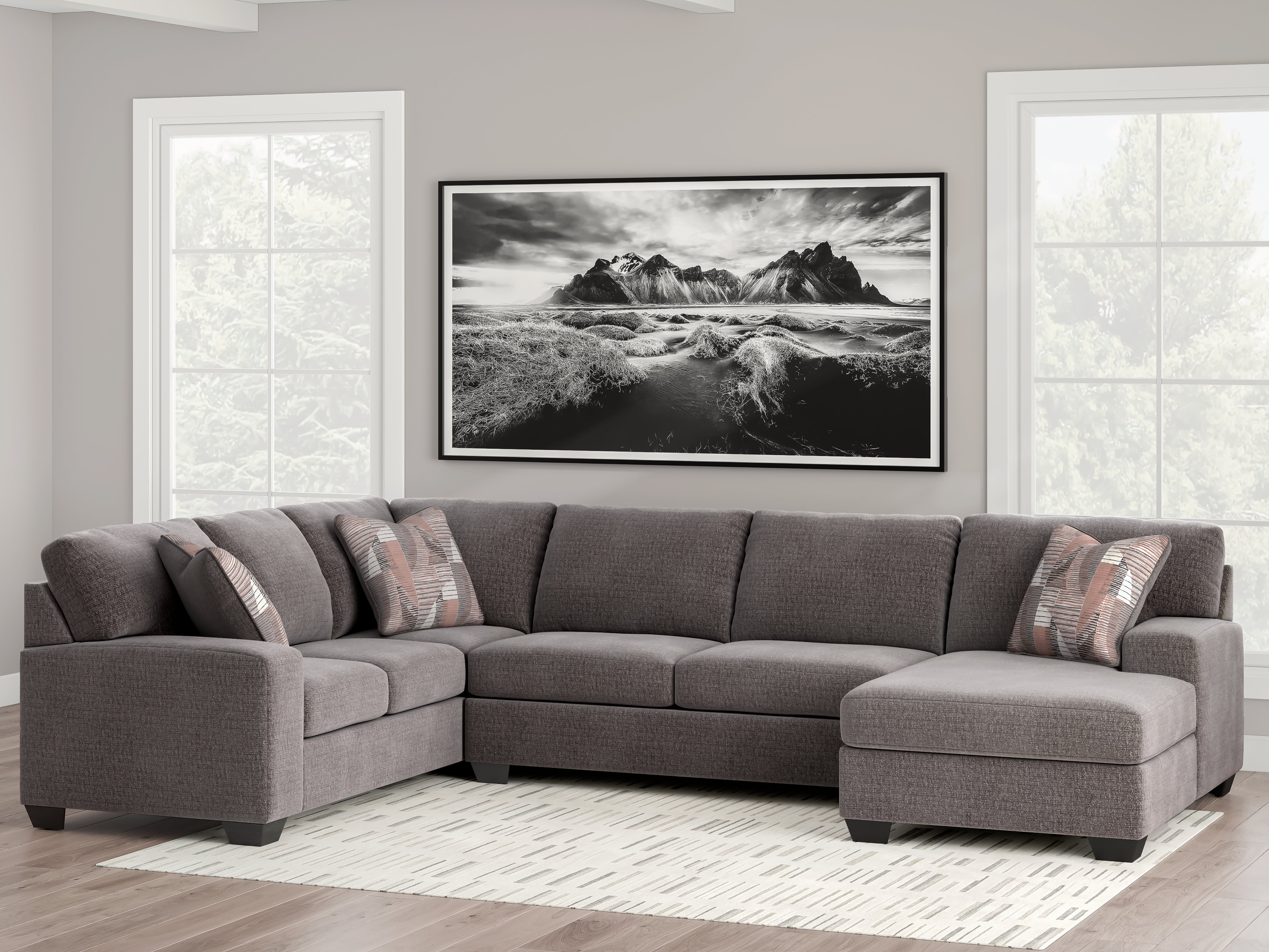 Warmstead Furniture - Ashley Furniture - Newellen Sectional - LAF 3-Piece Sectional with Chaise / Greystone - 48405S2