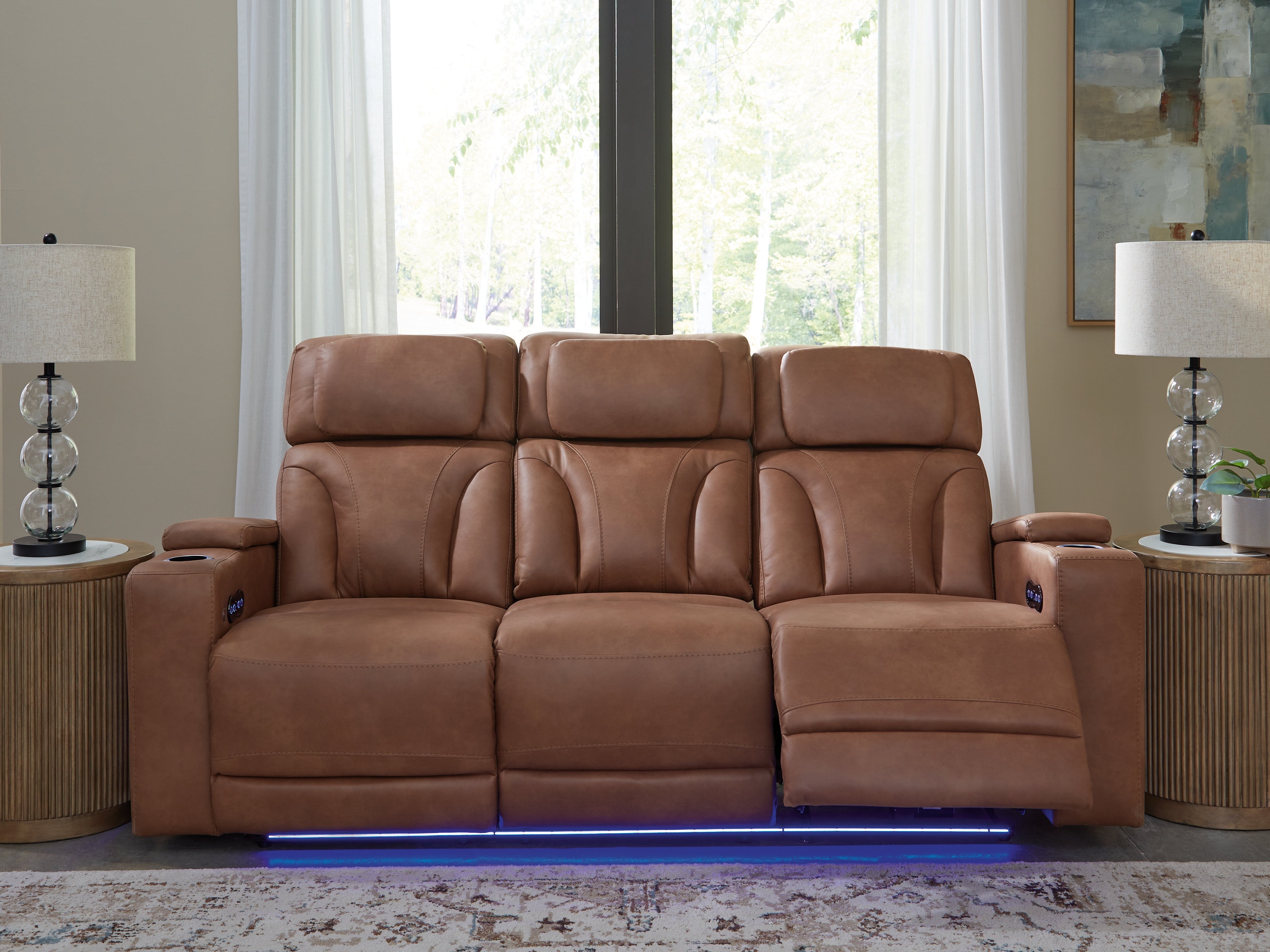 Warmstead Furniture - Ashley Furniture - Clean-Slate Living Room - PWR REC Sofa with ADJ Headrest / Caramel - PC5010115