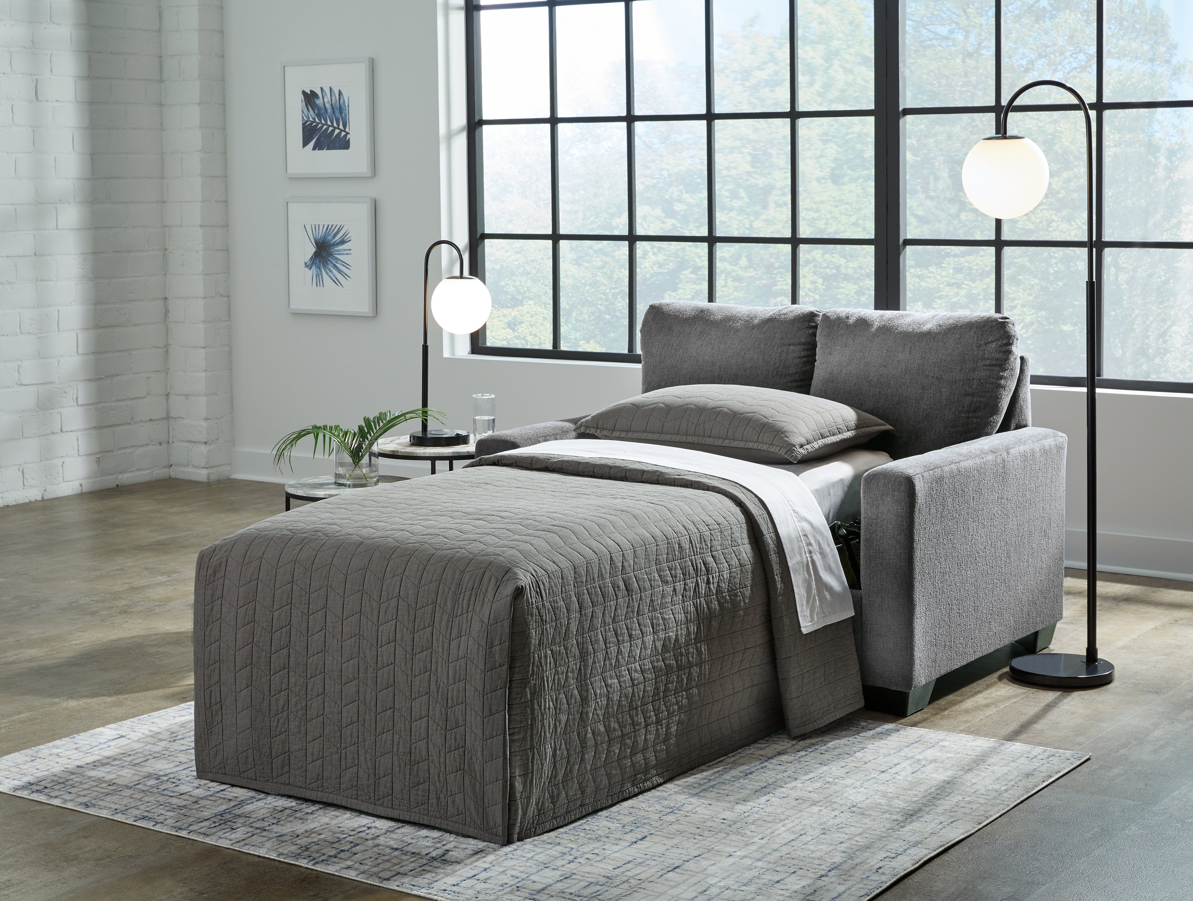 Warmstead Furniture - Ashley Furniture - Rannis Living Room - Twin Sofa Sleeper / Pewter - 5360237