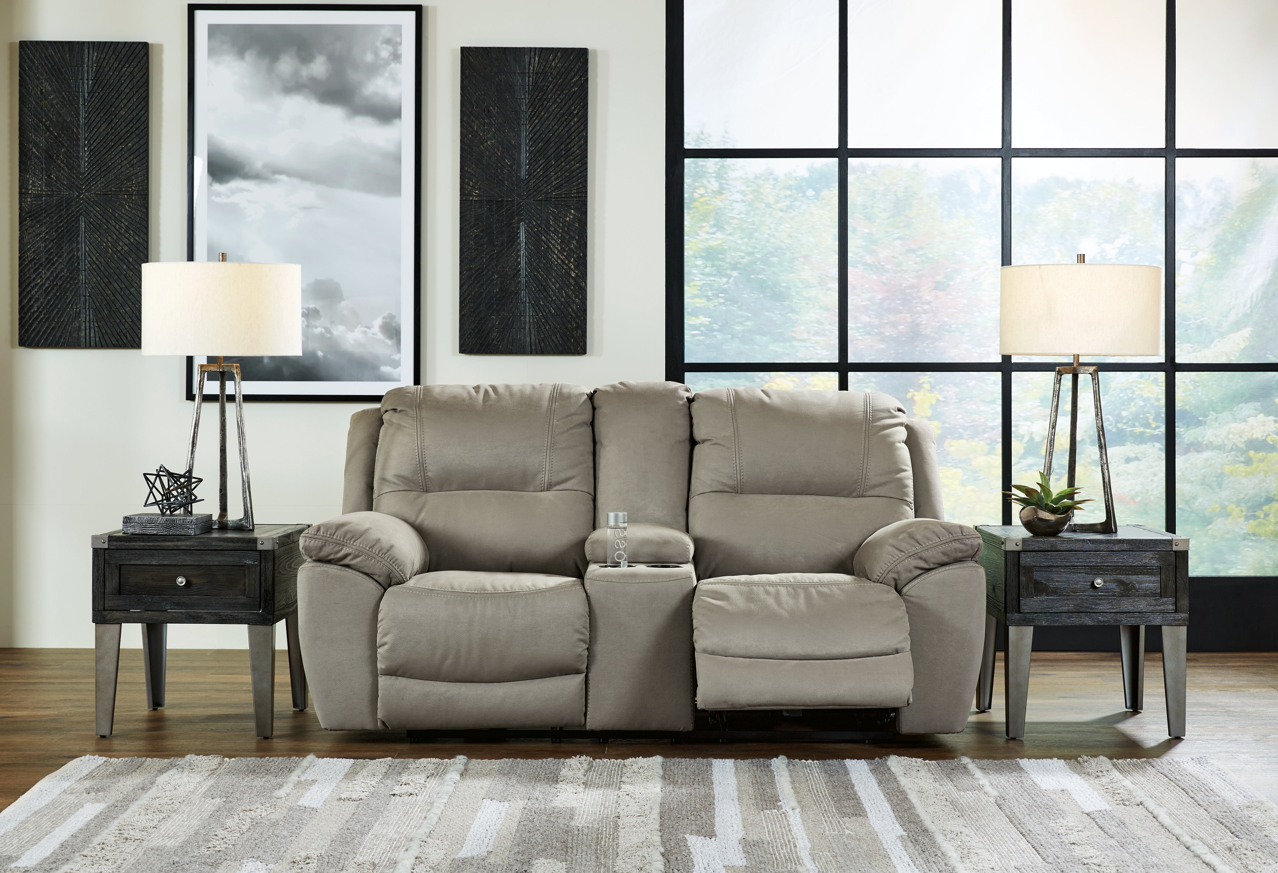 Warmstead Furniture - Ashley Furniture - Next-Gen Gaucho Living Room - DBL REC PWR Loveseat w/Console / Putty - 5420396