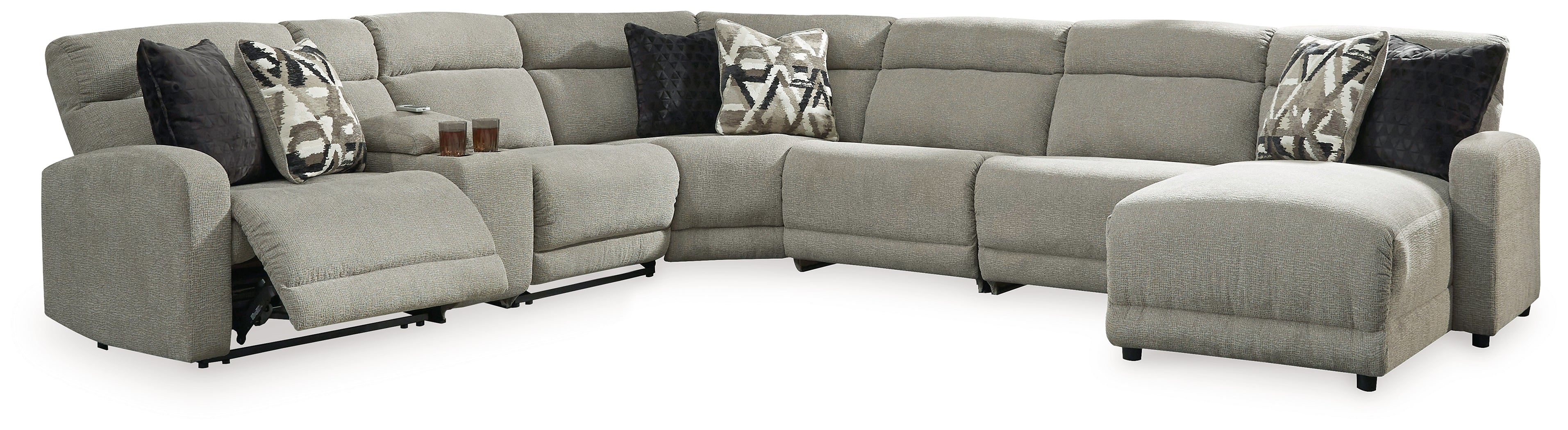 Warmstead Furniture - Ashley Furniture - Colleyville Sectional - 7-Piece Power Reclining Sectional with Chaise / Stone - 54405S32