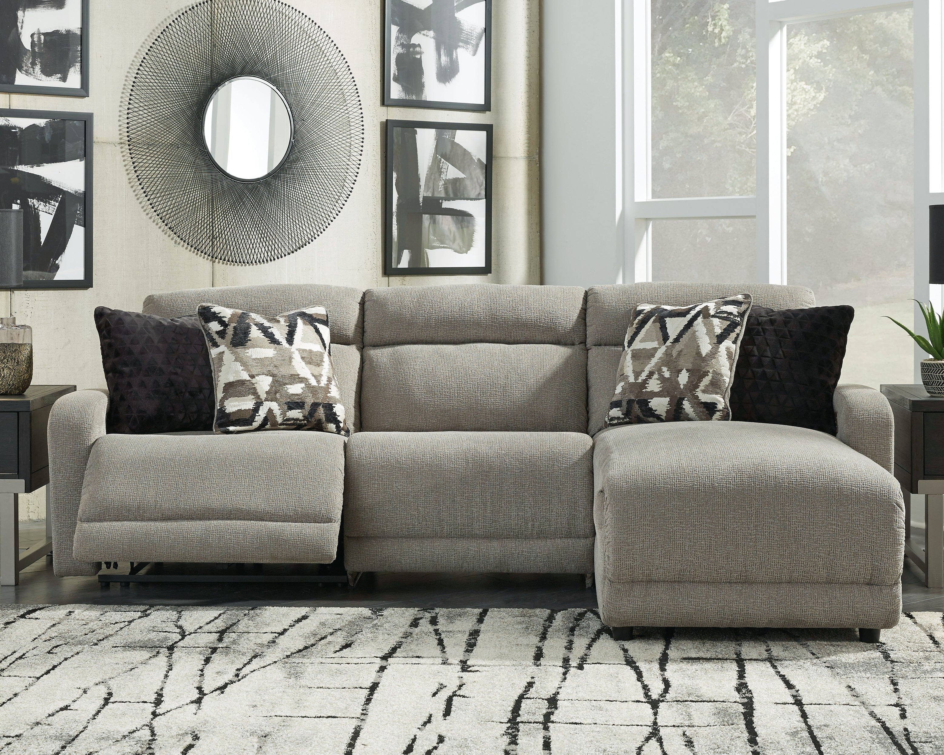 Warmstead Furniture - Ashley Furniture - Colleyville Sectional - 3-Piece Power Reclining Sectional with Chaise / Stone - 54405S2