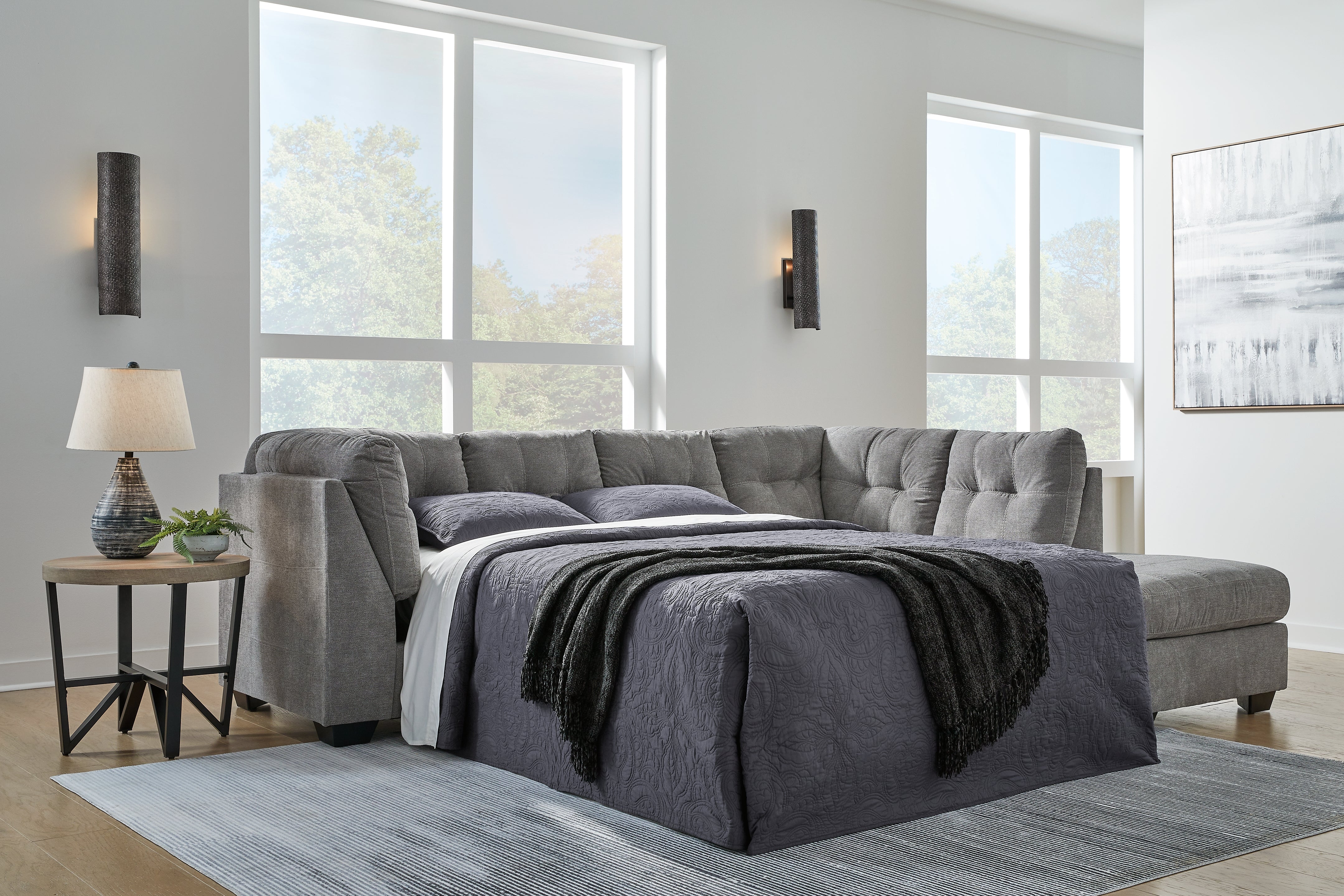 Warmstead Furniture - Ashley Furniture - Marleton Sectional - 2-Piece Sleeper Sectional with Chaise / Gray - 55305S4